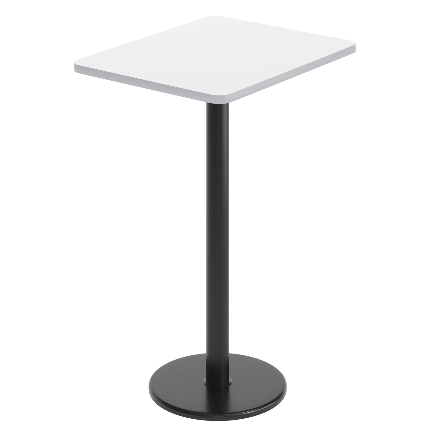 Stiles 24'' x 30'' White Rectangular Laminate Table Top with Black 18" Round Bar Height Table Base White