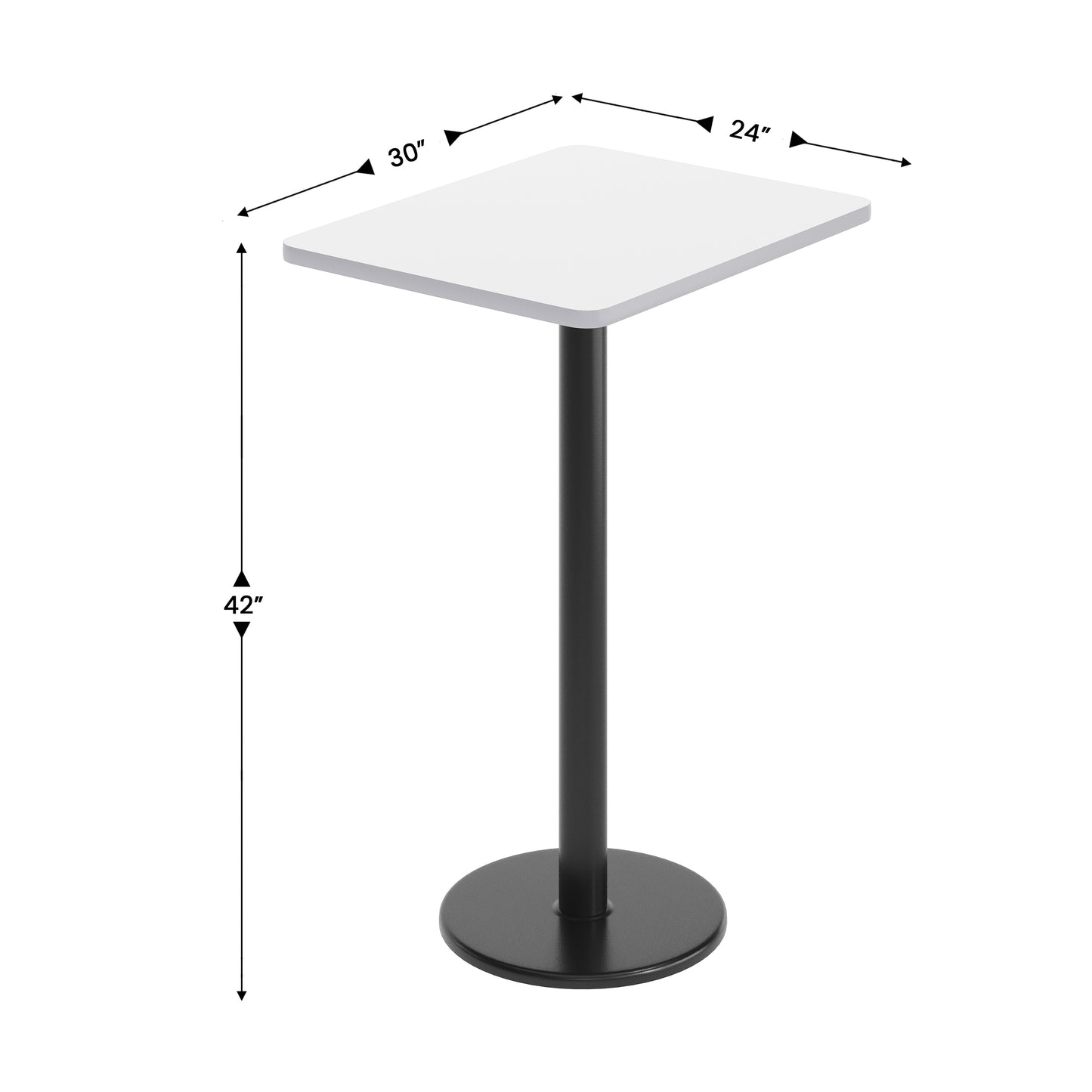 Stiles 24'' x 30'' White Rectangular Laminate Table Top with Black 18" Round Bar Height Table Base White
