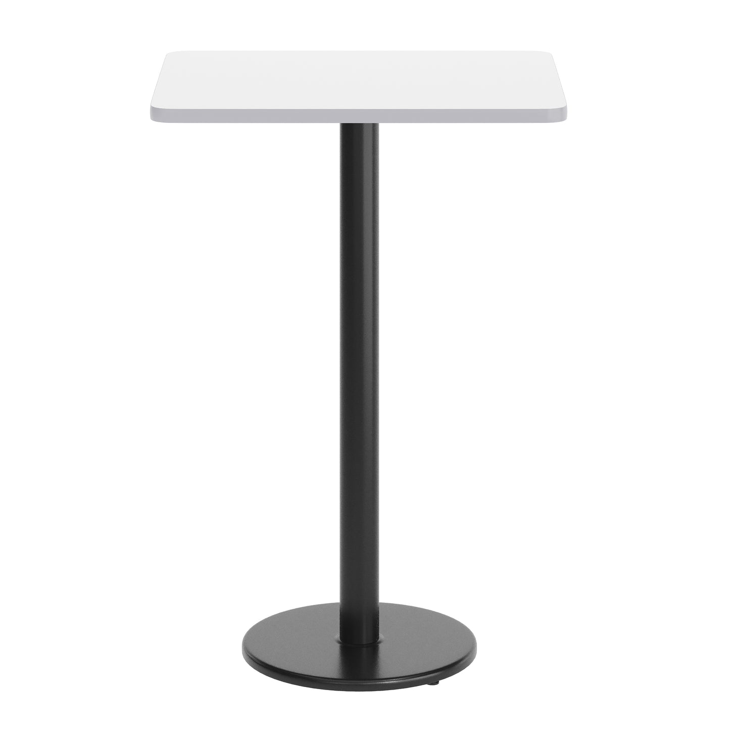 Stiles 24'' x 30'' White Rectangular Laminate Table Top with Black 18" Round Bar Height Table Base White
