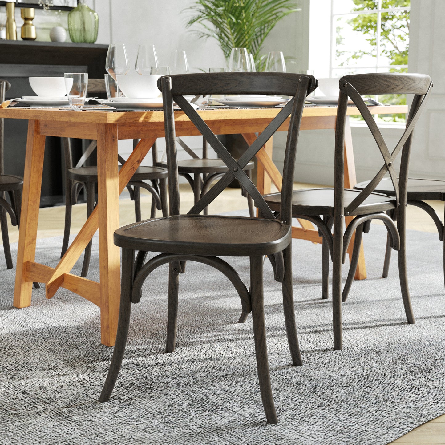 HERCULES Series Stackable Early American Wood Cross Back Chair Early American XU-X-EA-GG