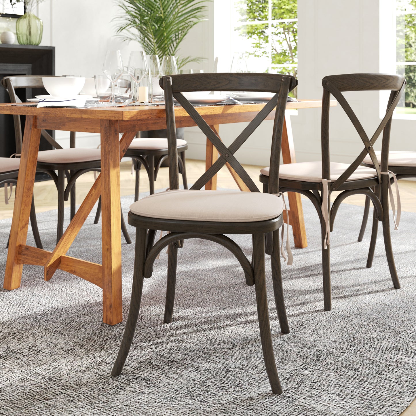 HERCULES Series Stackable Early American Wood Cross Back Chair with Cushion Early American