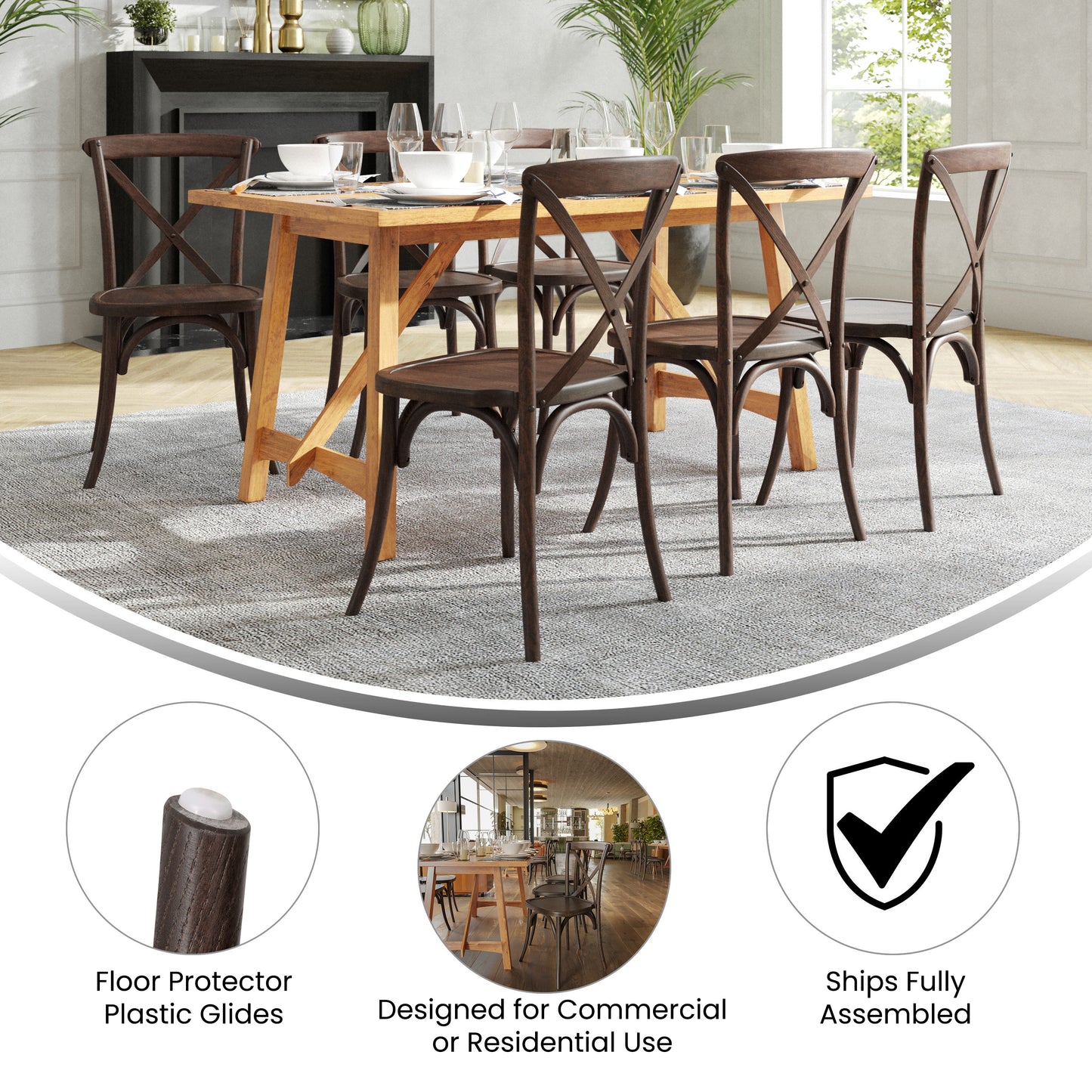 HERCULES Series Stackable Mahogany Wood Cross Back Chair Mahogany