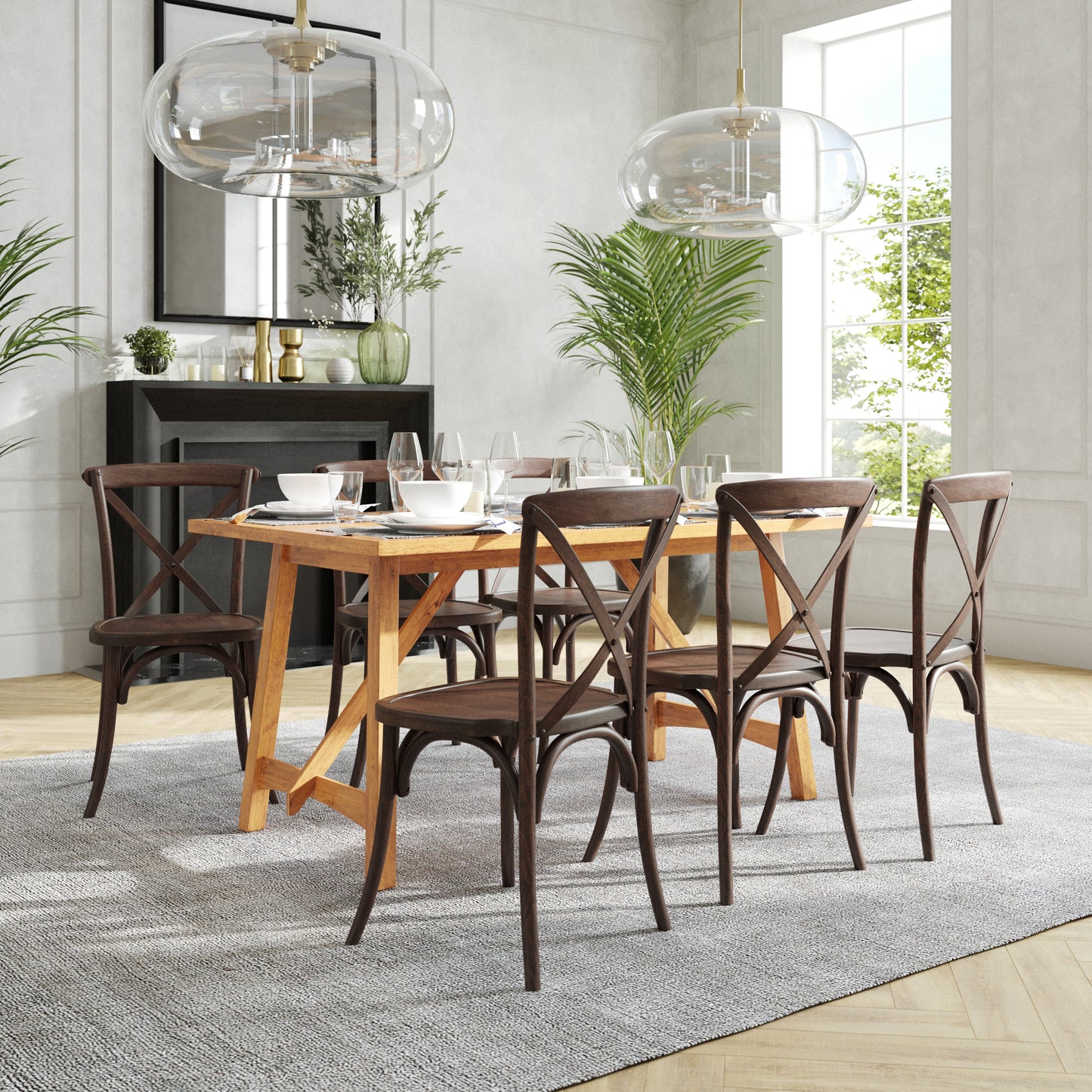 HERCULES Series Stackable Mahogany Wood Cross Back Chair Mahogany