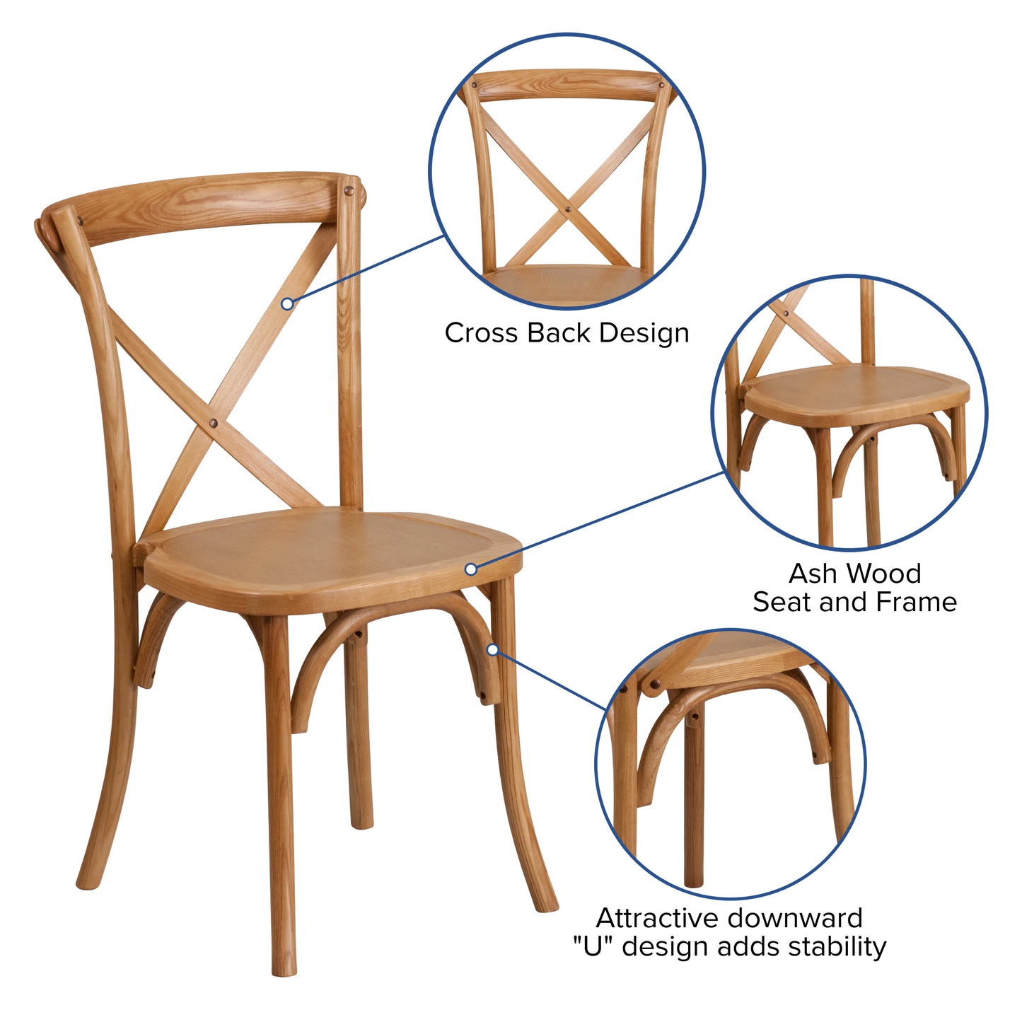 HERCULES Series Stackable Oak Wood Cross Back Chair Oak