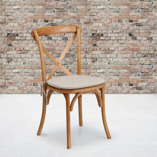 HERCULES Series Stackable Oak Wood Cross Back Chair with Cushion Oak