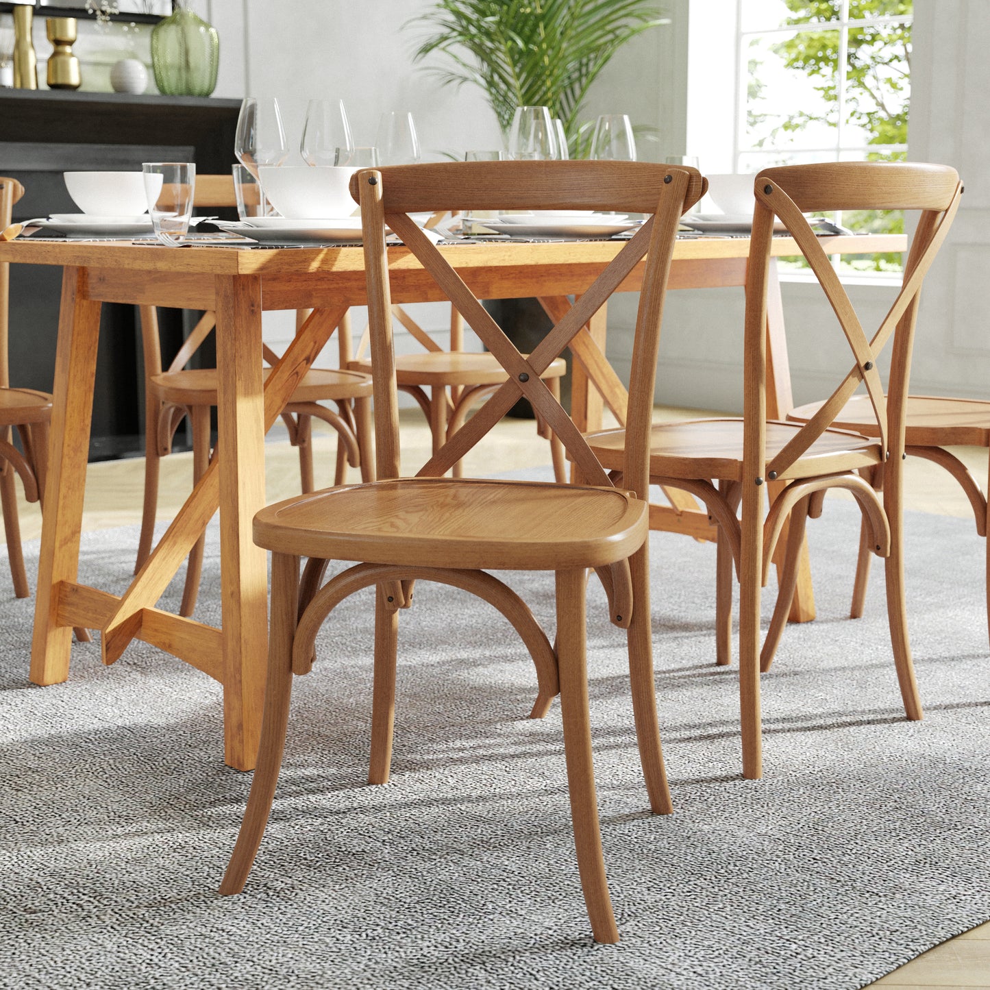 HERCULES Series Stackable Pecan Wood Cross Back Chair Pecan XU-X-PEC-GG