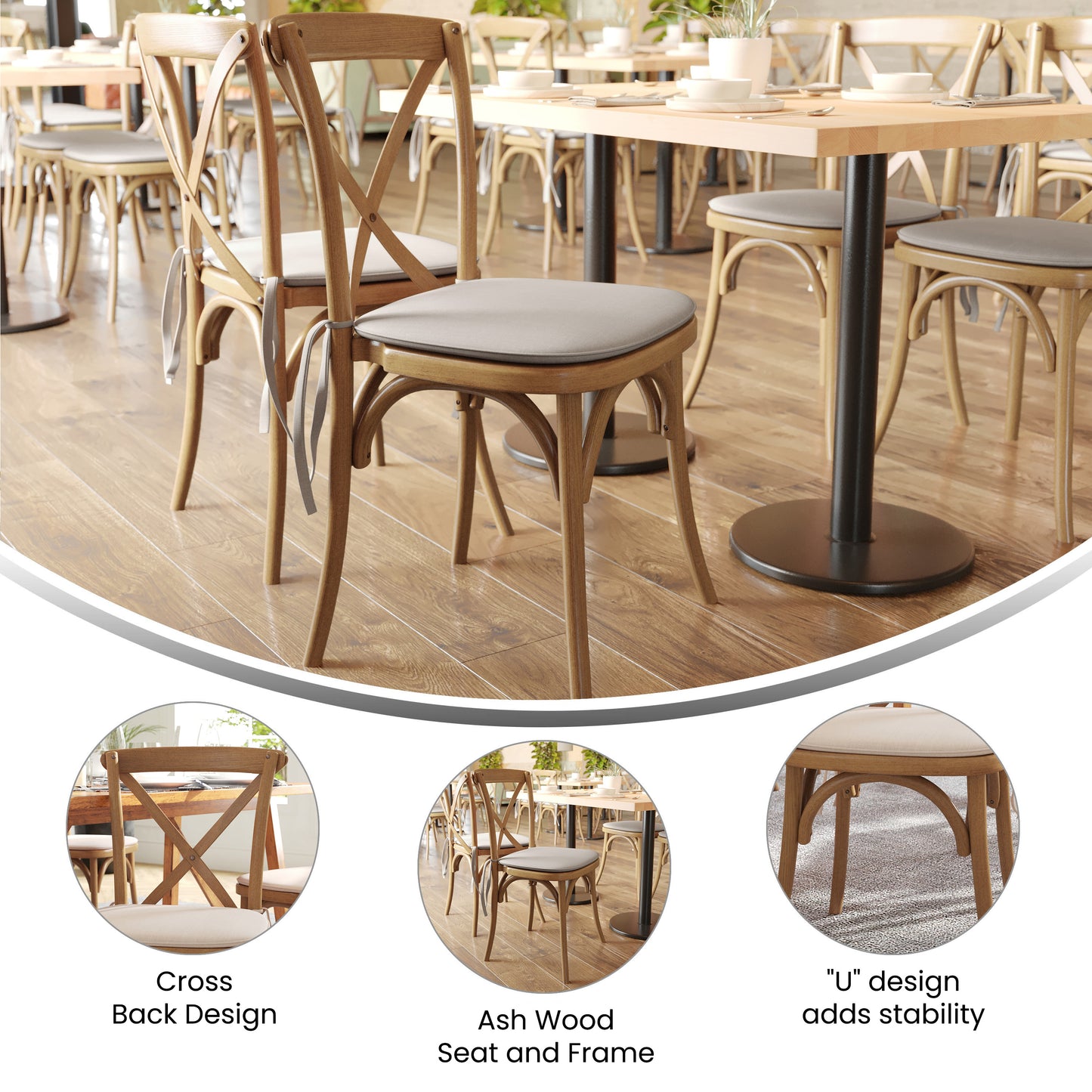 HERCULES Series Stackable Pecan Wood Cross Back Chair with Cushion Pecan
