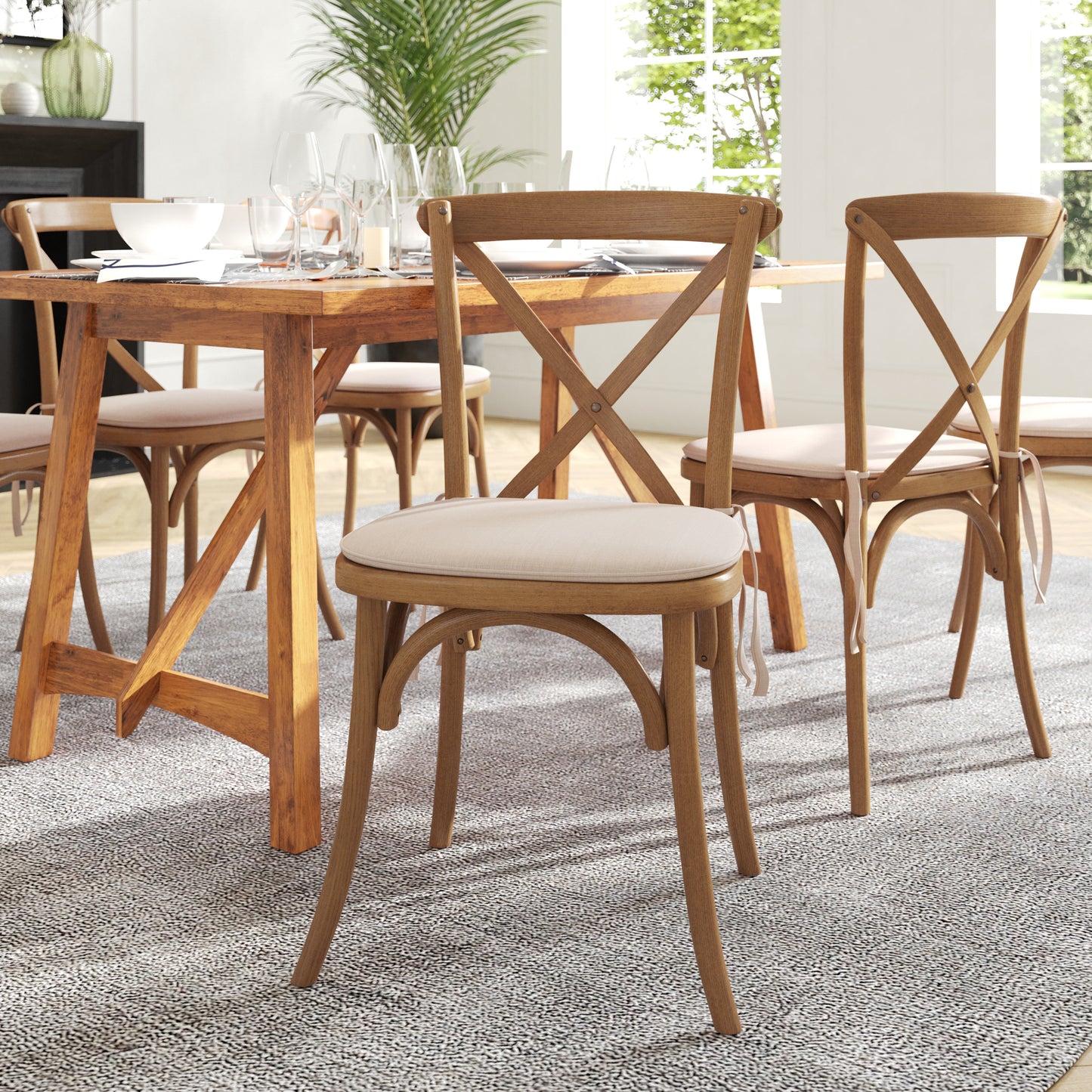 HERCULES Series Stackable Pecan Wood Cross Back Chair with Cushion Pecan