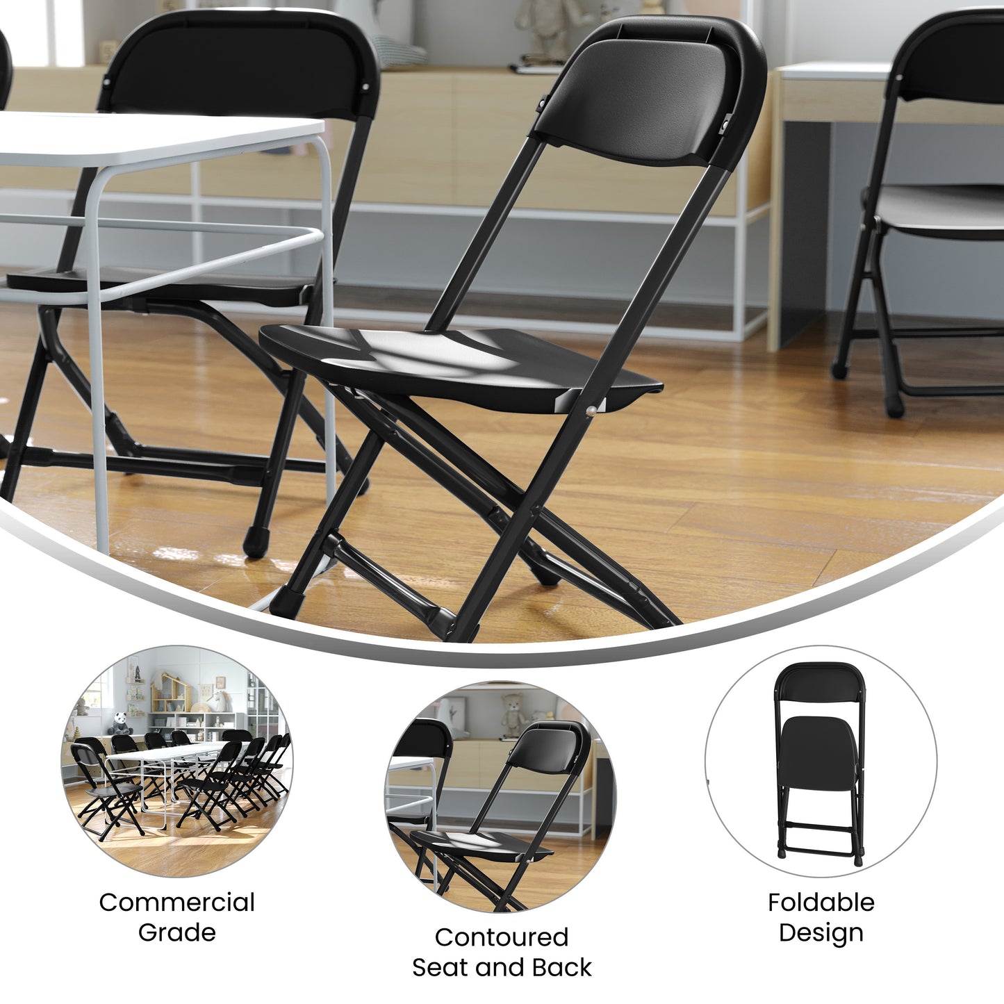 Timmy 2 Pack Kids Black Plastic Folding Chair Black