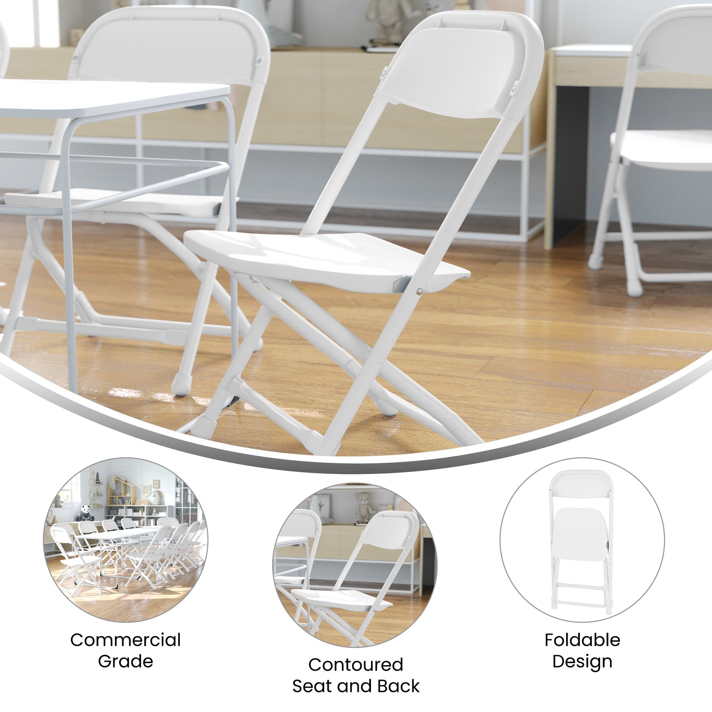Timmy 2 Pack Kids White Plastic Folding Chair White