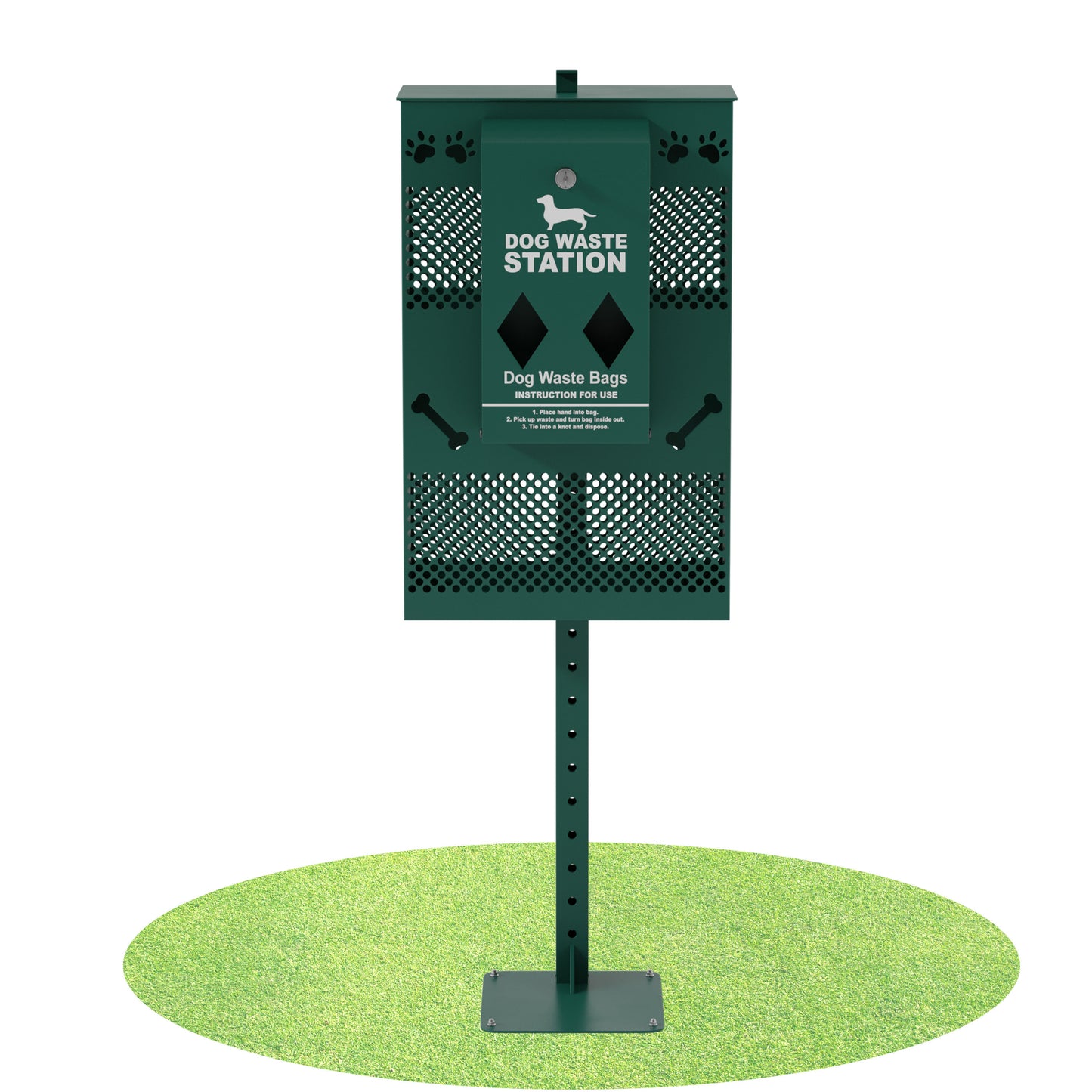 Kessler Compact Dog Waste Station with Rectangular Lidded Trash Can and Locking Roll Waste Bag Dispenser in Green Green YAN-G5S065425-GG