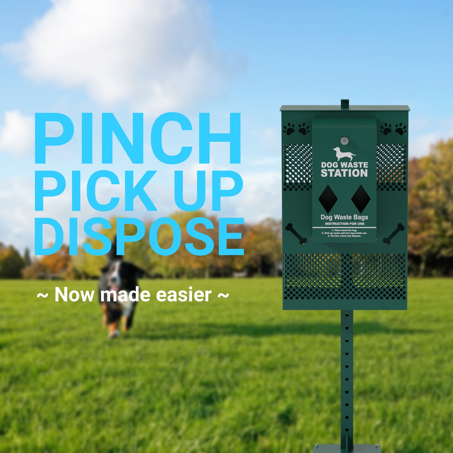 Kessler Compact Dog Waste Station with Rectangular Lidded Trash Can and Locking Roll Waste Bag Dispenser in Green Green YAN-G5S065425-GG