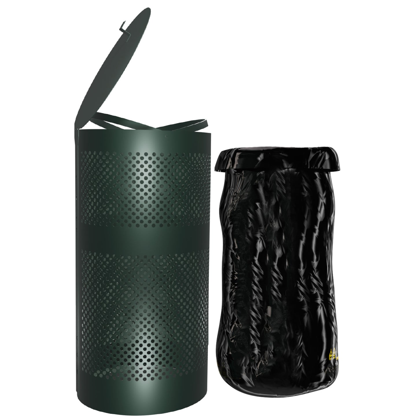 Kessler 11.5 Gallon Stainless Steel Outdoor Trash Can with Lid, Freestanding or Mountable Design, 20 Trash Bags Included Green