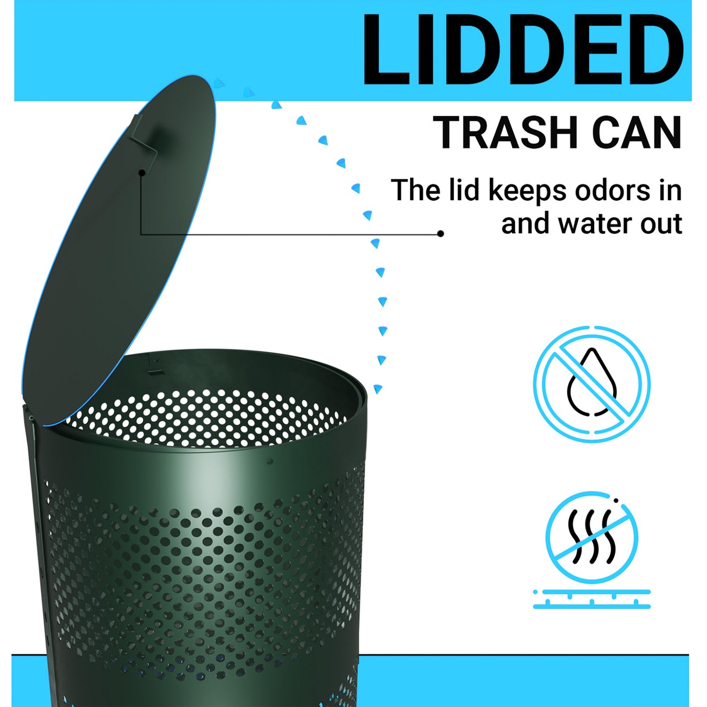 Kessler 11.5 Gallon Stainless Steel Outdoor Trash Can with Lid, Freestanding or Mountable Design, 20 Trash Bags Included Green