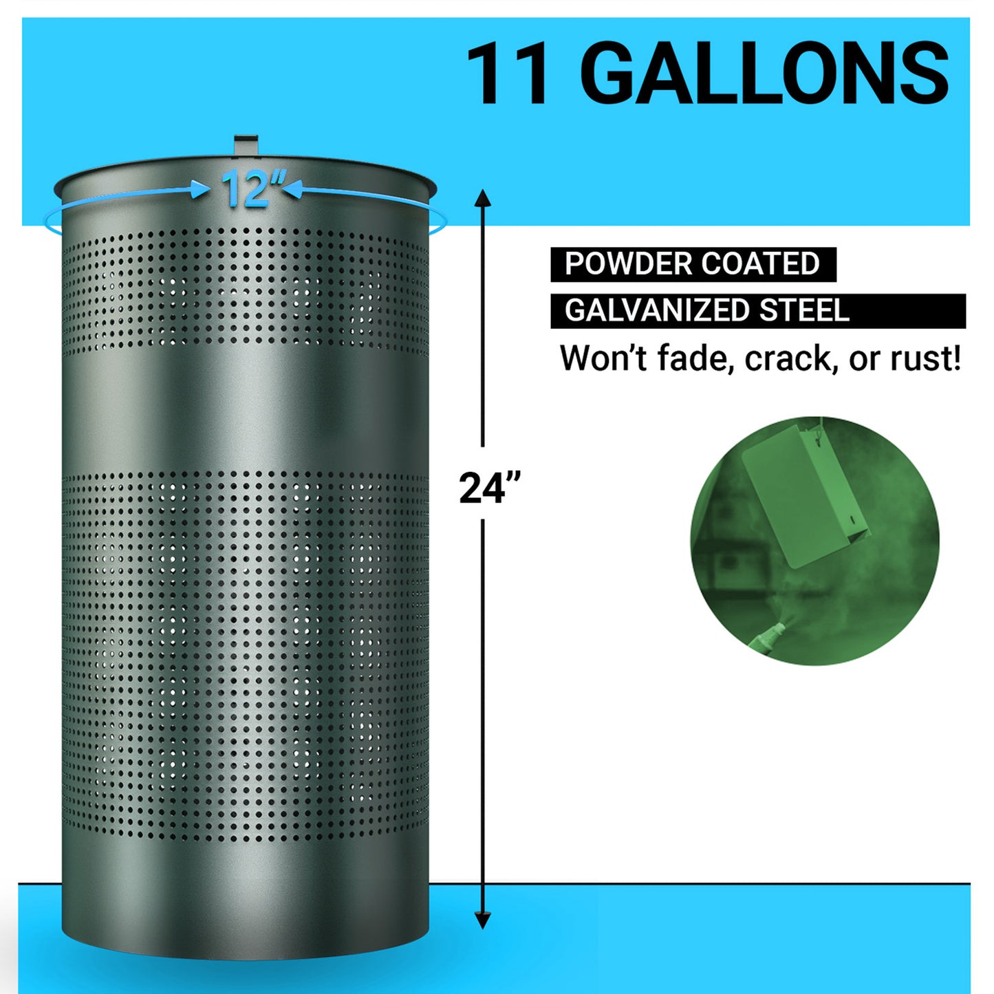 Kessler 11.5 Gallon Stainless Steel Outdoor Trash Can with Lid, Freestanding or Mountable Design, 20 Trash Bags Included Green