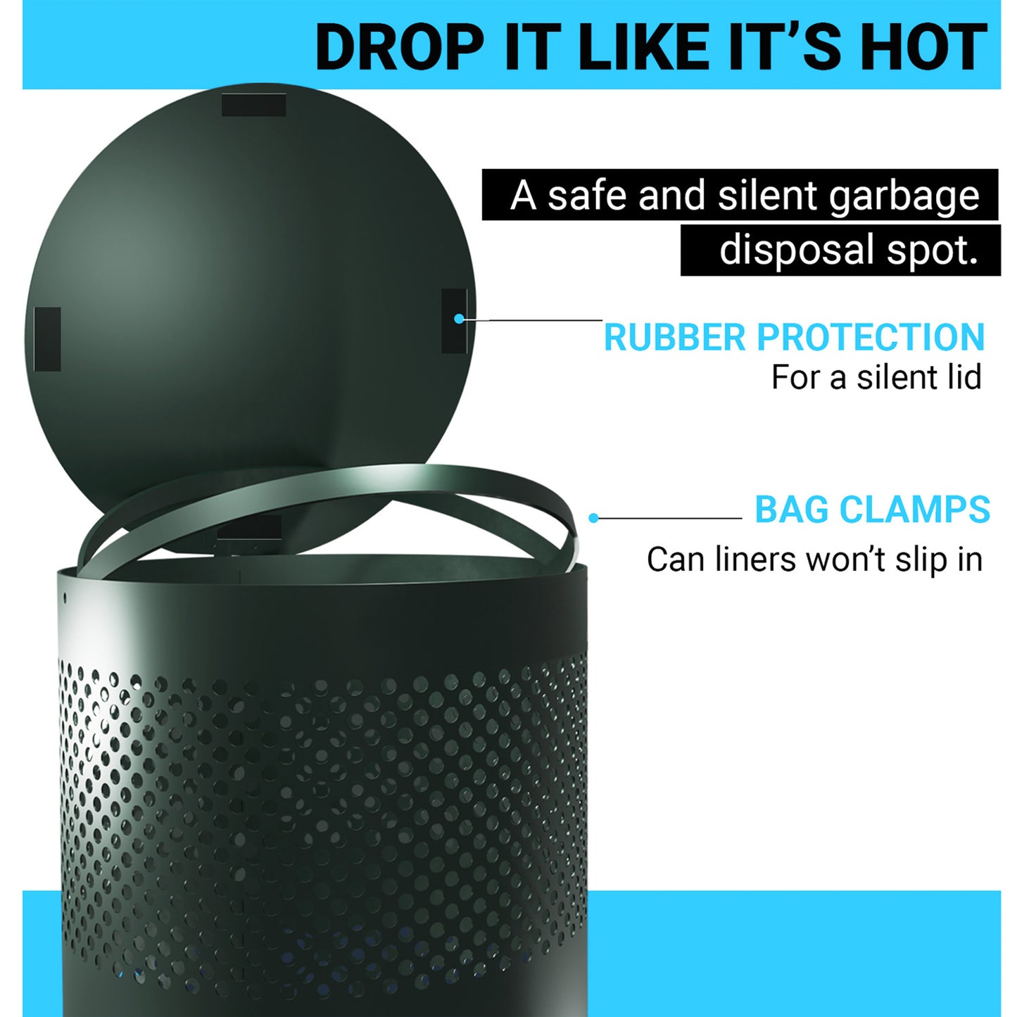 Kessler 11.5 Gallon Stainless Steel Outdoor Trash Can with Lid, Freestanding or Mountable Design, 20 Trash Bags Included Green