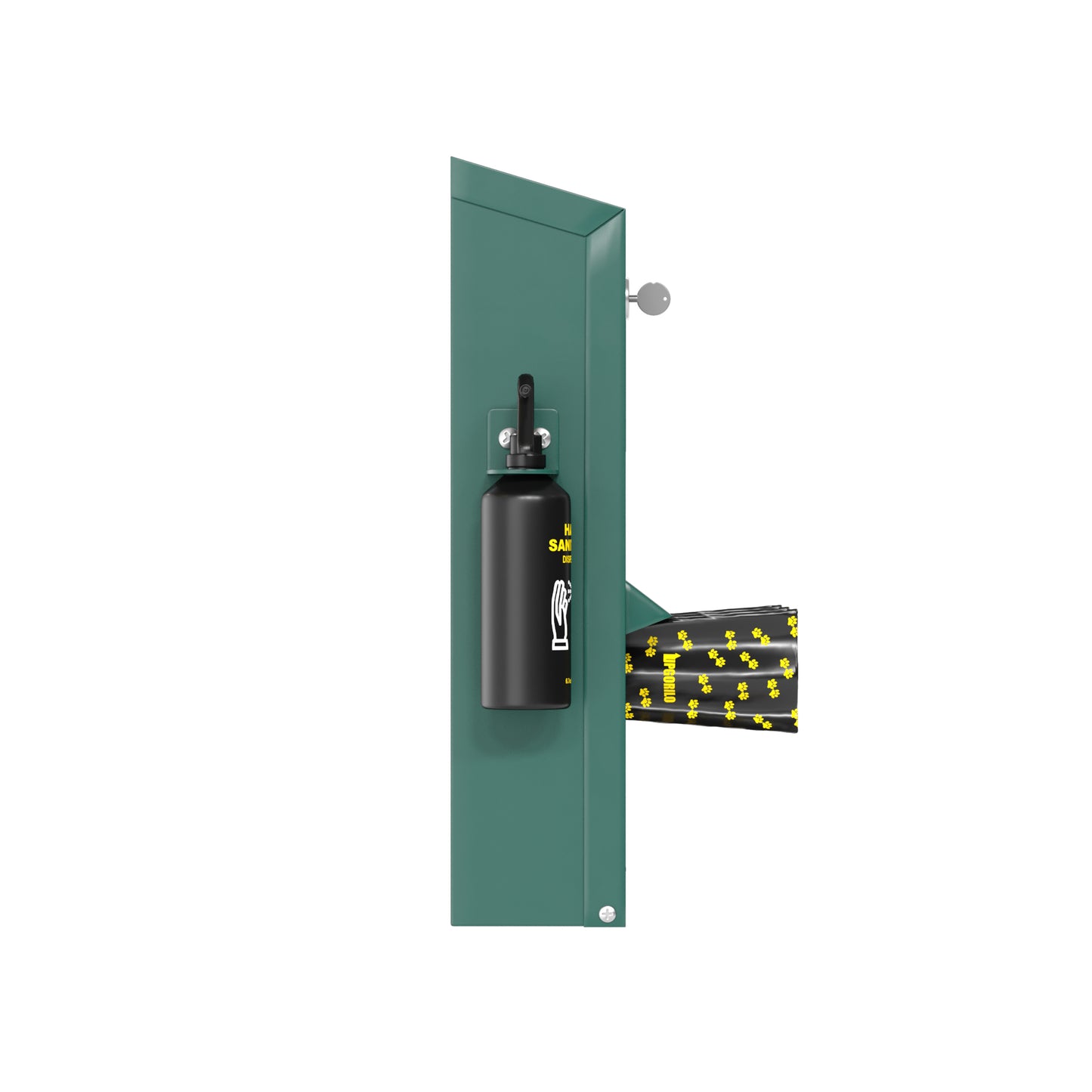 Kessler Locking Dog Waste Bag Dispenser with Glow in the Dark Sign, Hand Sanitizer Bottle and Rain Guard - 600 Roll Bags Included Green