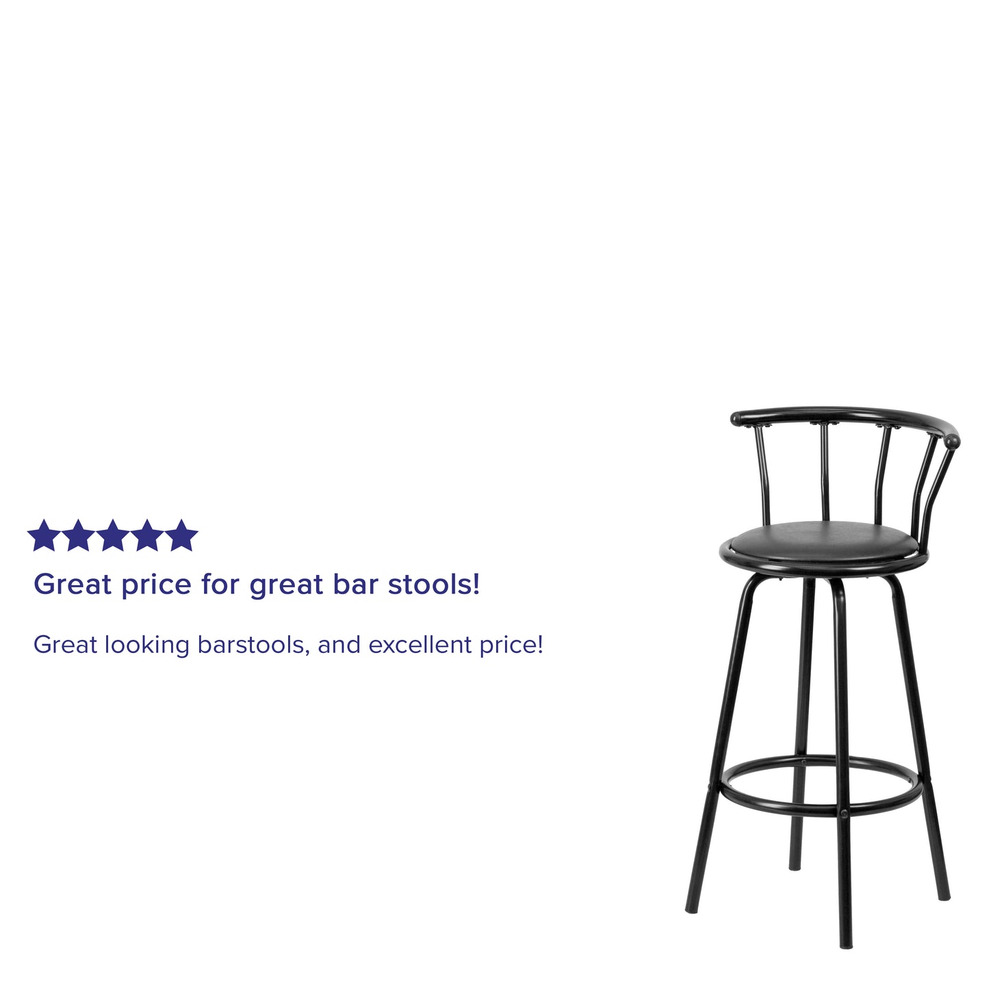 Charla Crown Back Black Metal Barstool with Black Vinyl Swivel Seat Black