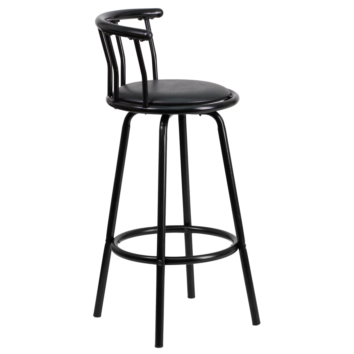 Charla Crown Back Black Metal Barstool with Black Vinyl Swivel Seat Black