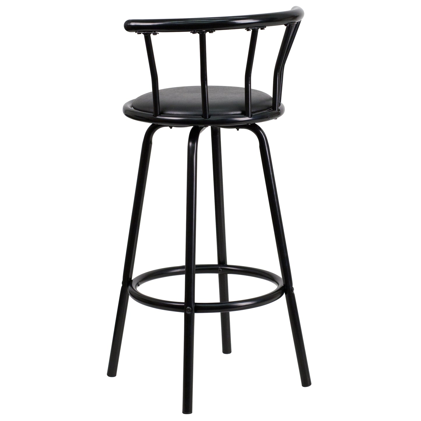 Charla Crown Back Black Metal Barstool with Black Vinyl Swivel Seat Black