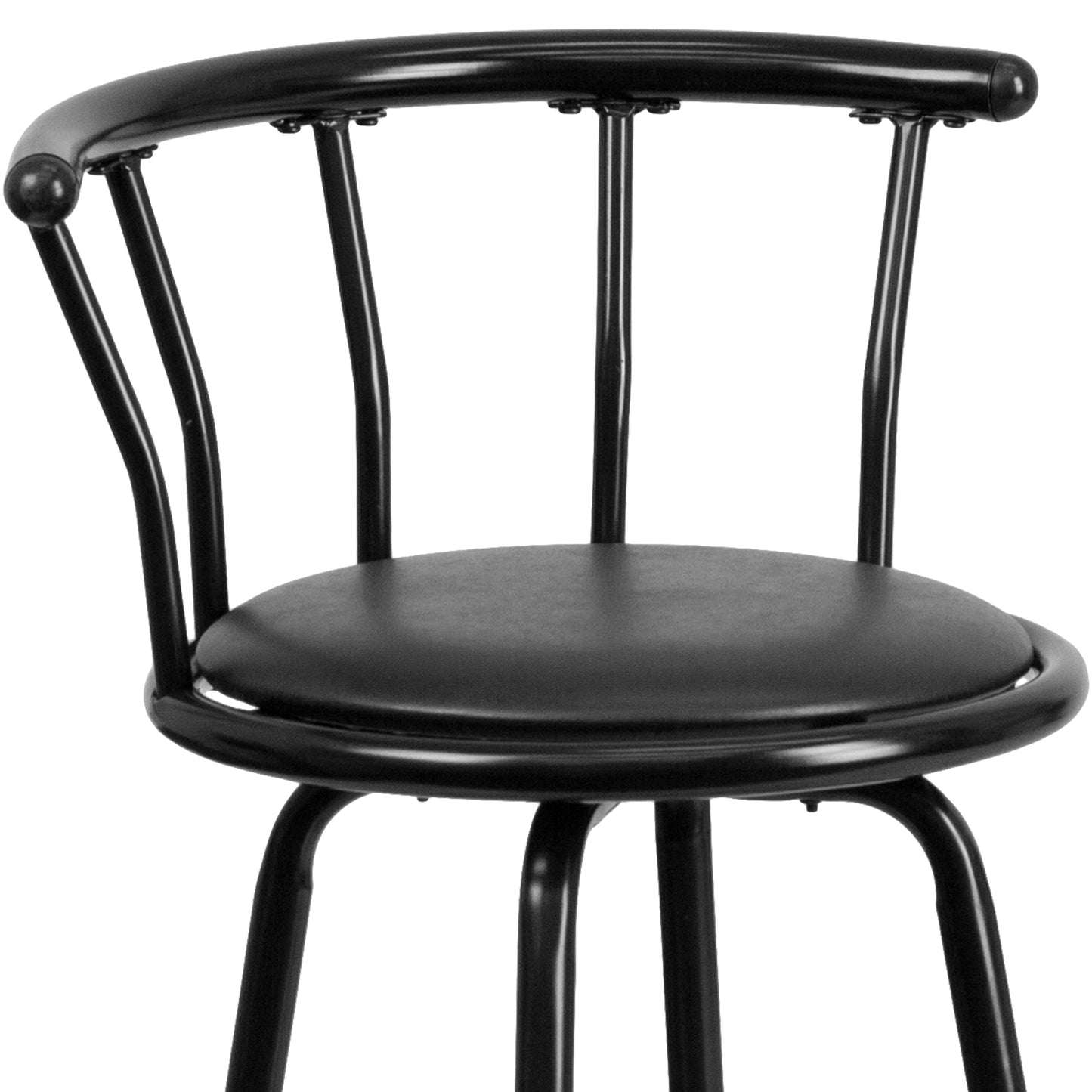 Charla Crown Back Black Metal Barstool with Black Vinyl Swivel Seat Black