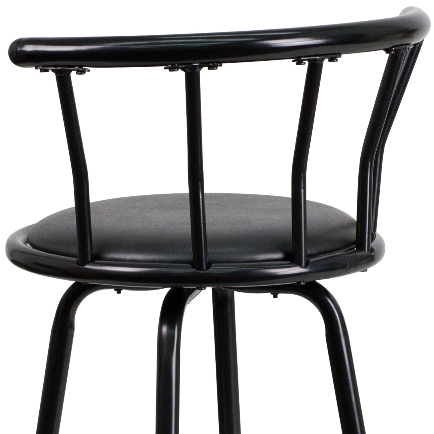 Charla Crown Back Black Metal Barstool with Black Vinyl Swivel Seat Black