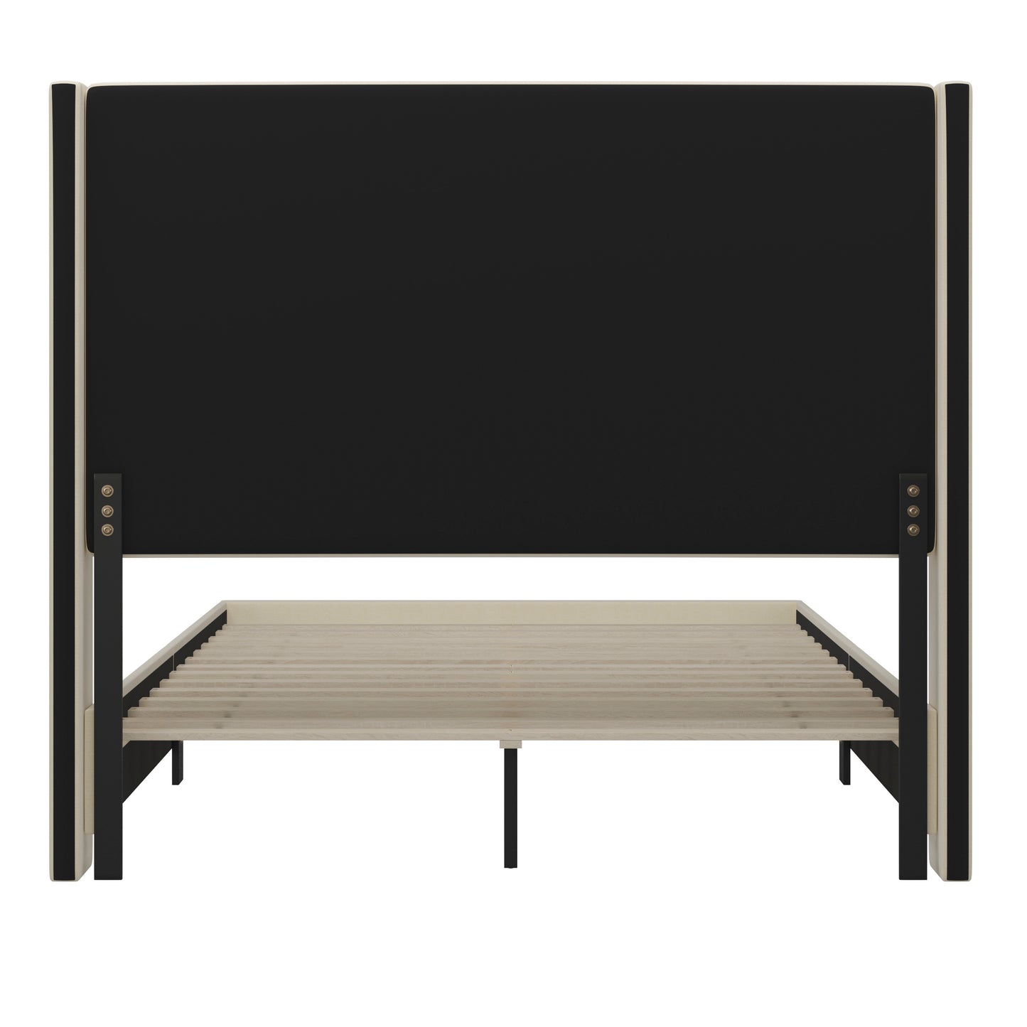 Quinn Queen Upholstered Platform Bed with Channel Stitched Wingback Headboard, Mattress Foundation with Slatted Supports, No Box Spring Needed, Beige Beige