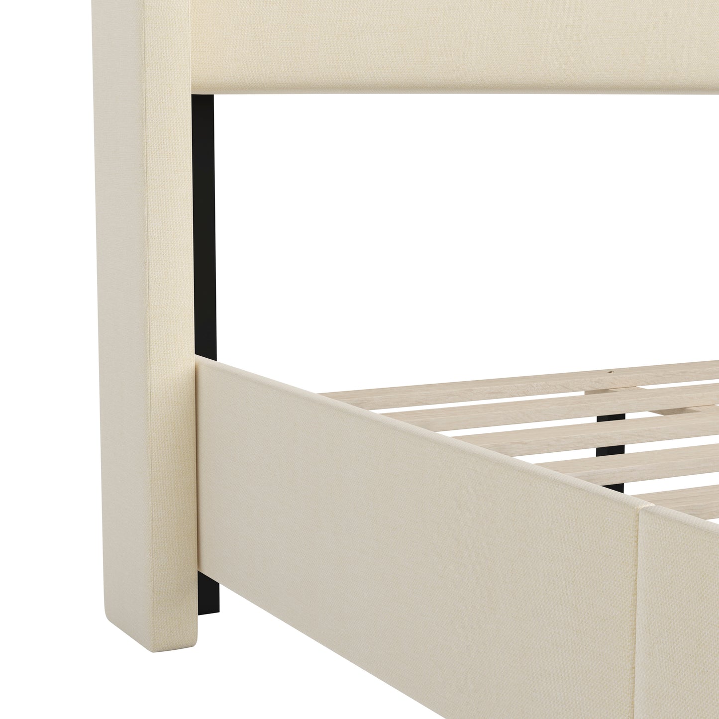 Quinn Twin Upholstered Platform Bed with Channel Stitched Wingback Headboard, Mattress Foundation with Slatted Supports, No Box Spring Needed, Beige Beige