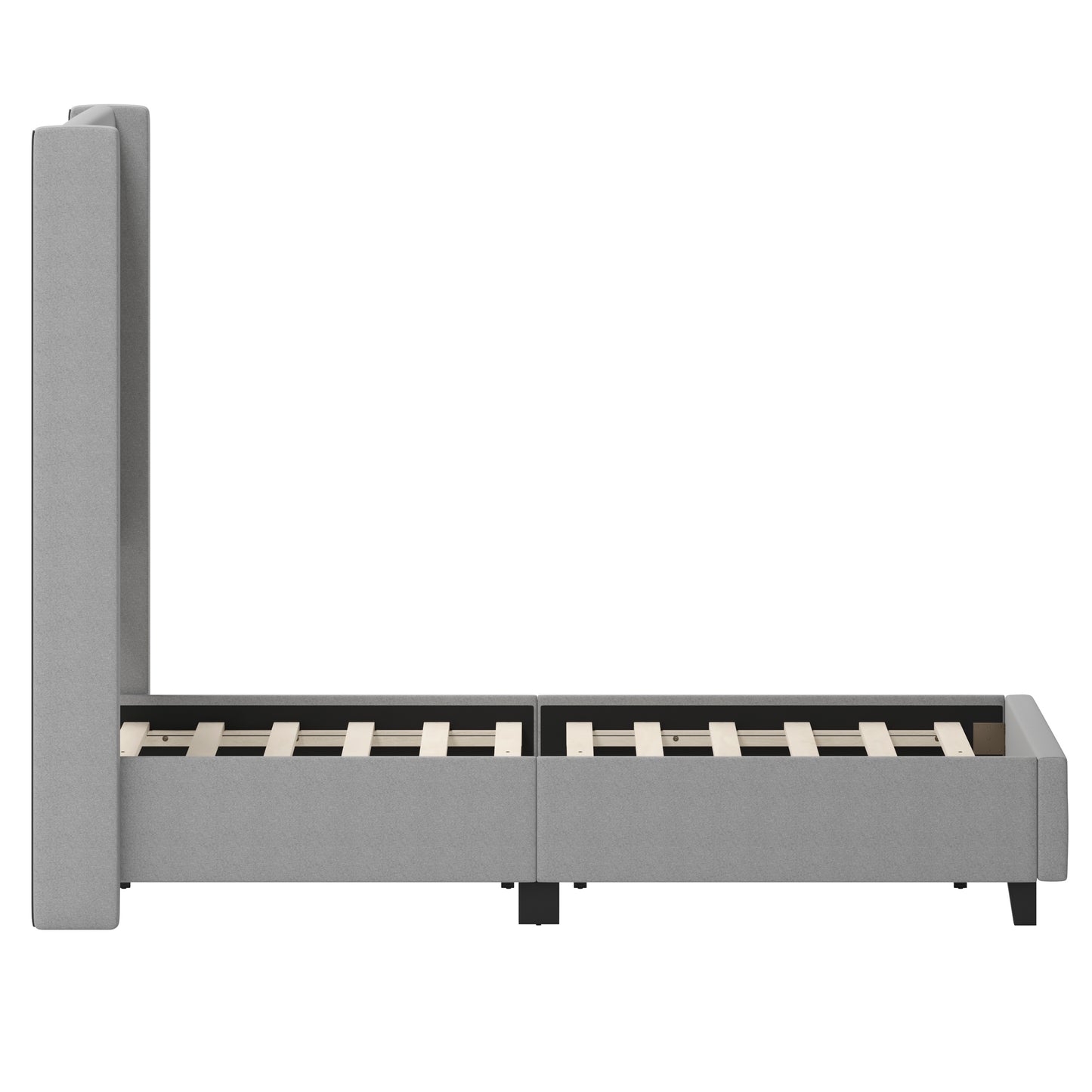 Quinn Full Upholstered Platform Bed with Channel Stitched Wingback Headboard, Mattress Foundation with Slatted Supports, No Box Spring Needed, Gray Gray