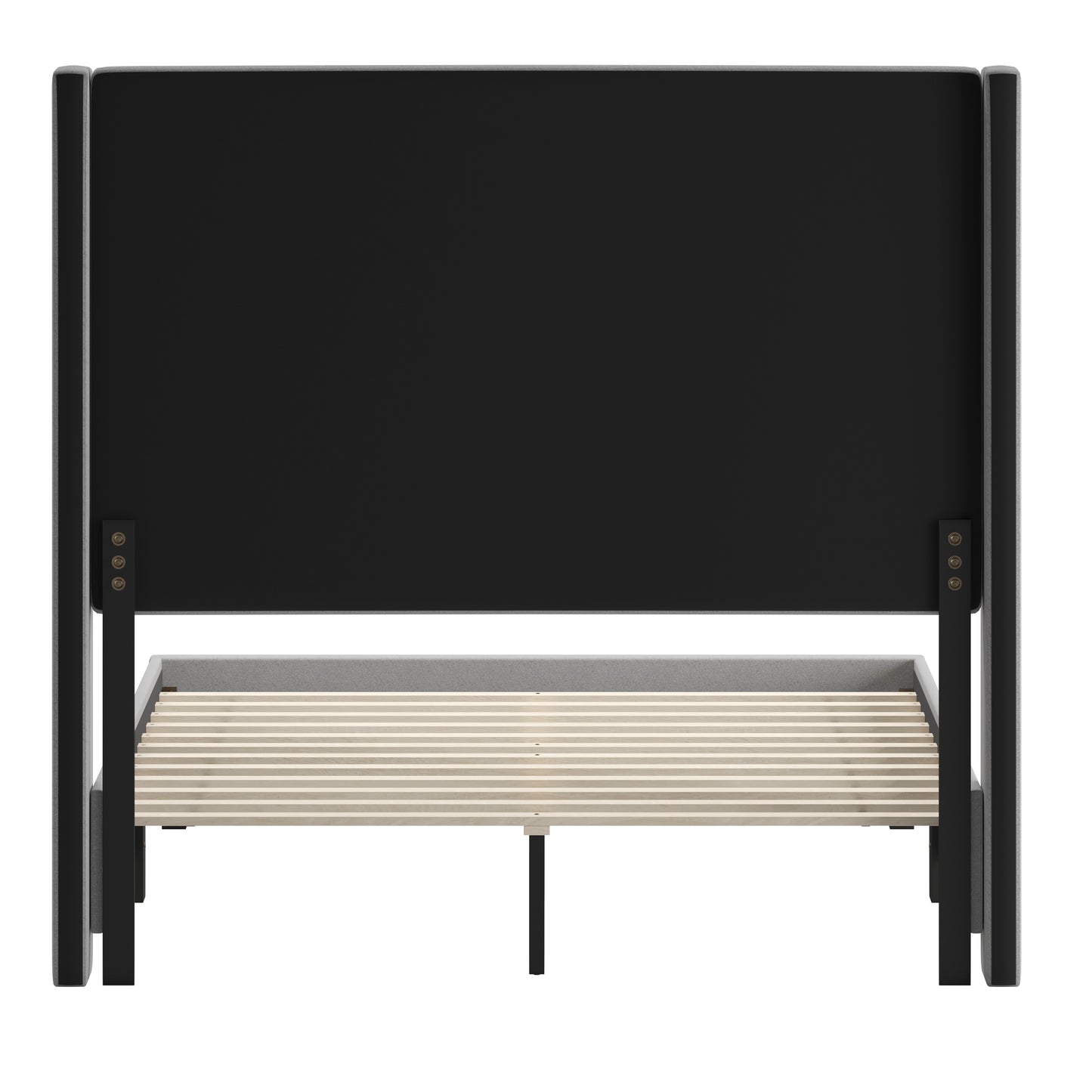Quinn Full Upholstered Platform Bed with Channel Stitched Wingback Headboard, Mattress Foundation with Slatted Supports, No Box Spring Needed, Gray Gray