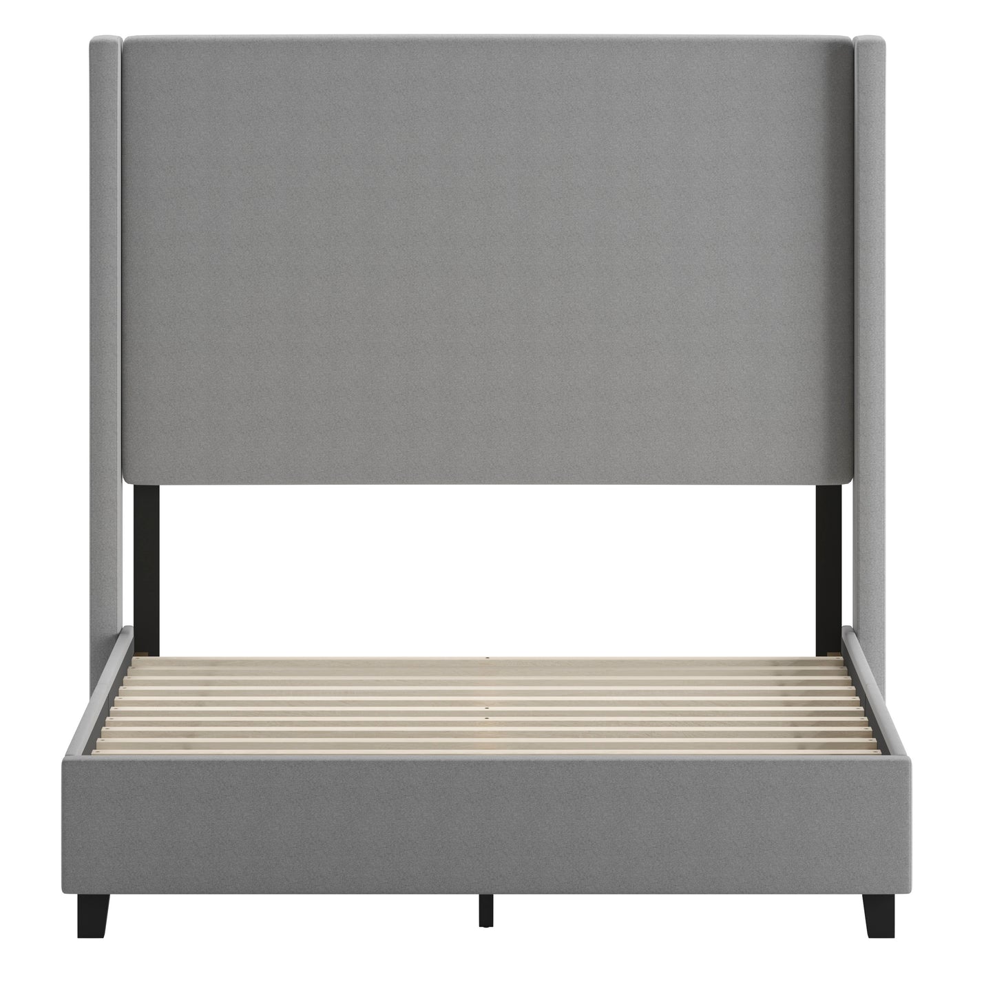 Quinn Full Upholstered Platform Bed with Channel Stitched Wingback Headboard, Mattress Foundation with Slatted Supports, No Box Spring Needed, Gray Gray