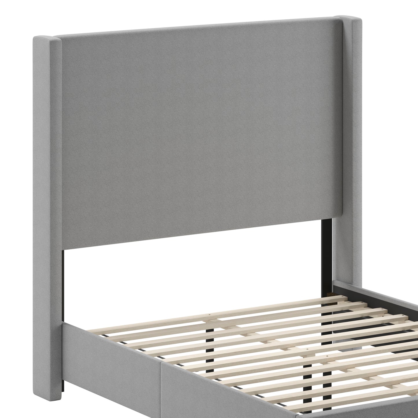 Quinn Full Upholstered Platform Bed with Channel Stitched Wingback Headboard, Mattress Foundation with Slatted Supports, No Box Spring Needed, Gray Gray