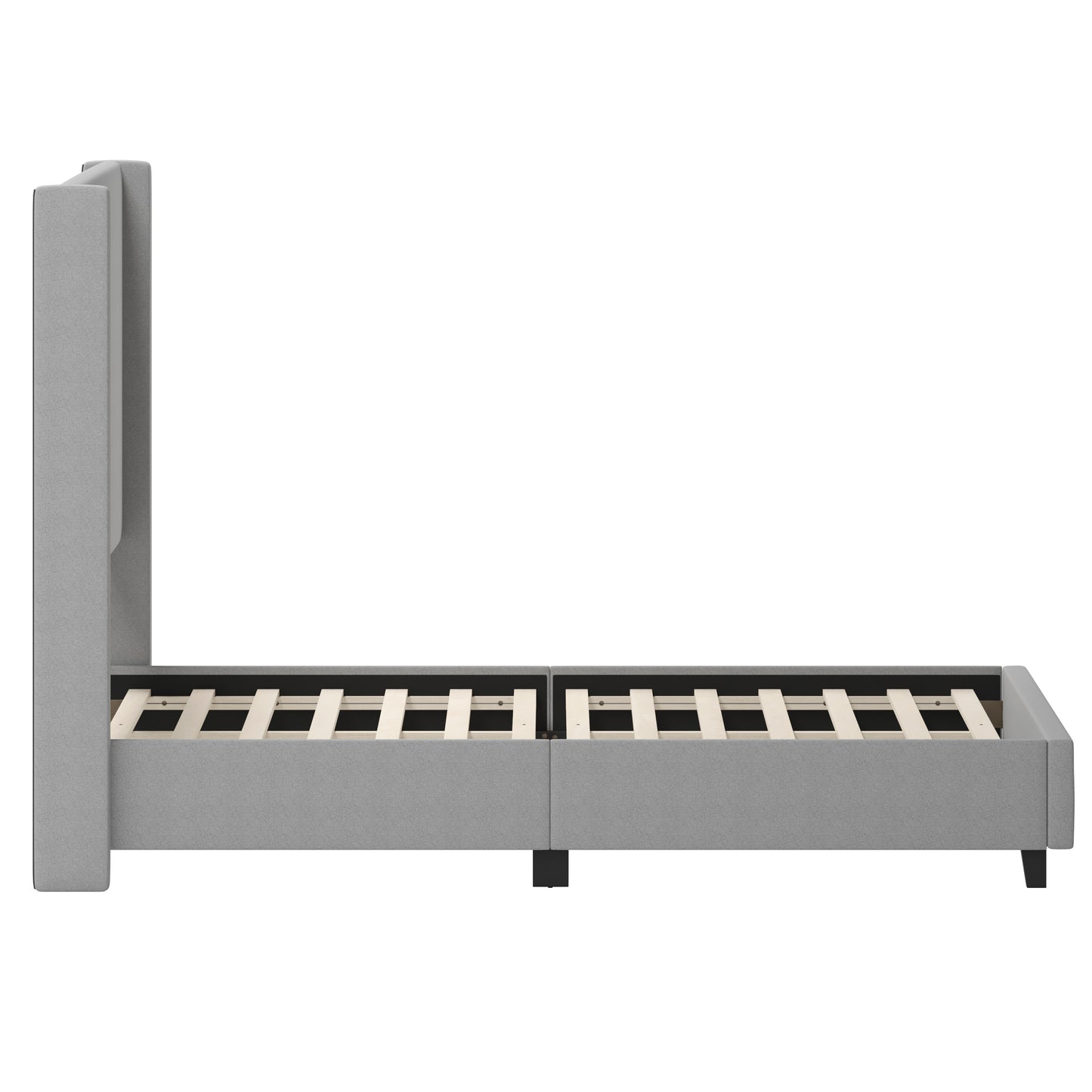 Quinn King Upholstered Platform Bed with Channel Stitched Wingback Headboard, Mattress Foundation with Slatted Supports, No Box Spring Needed, Gray Gray