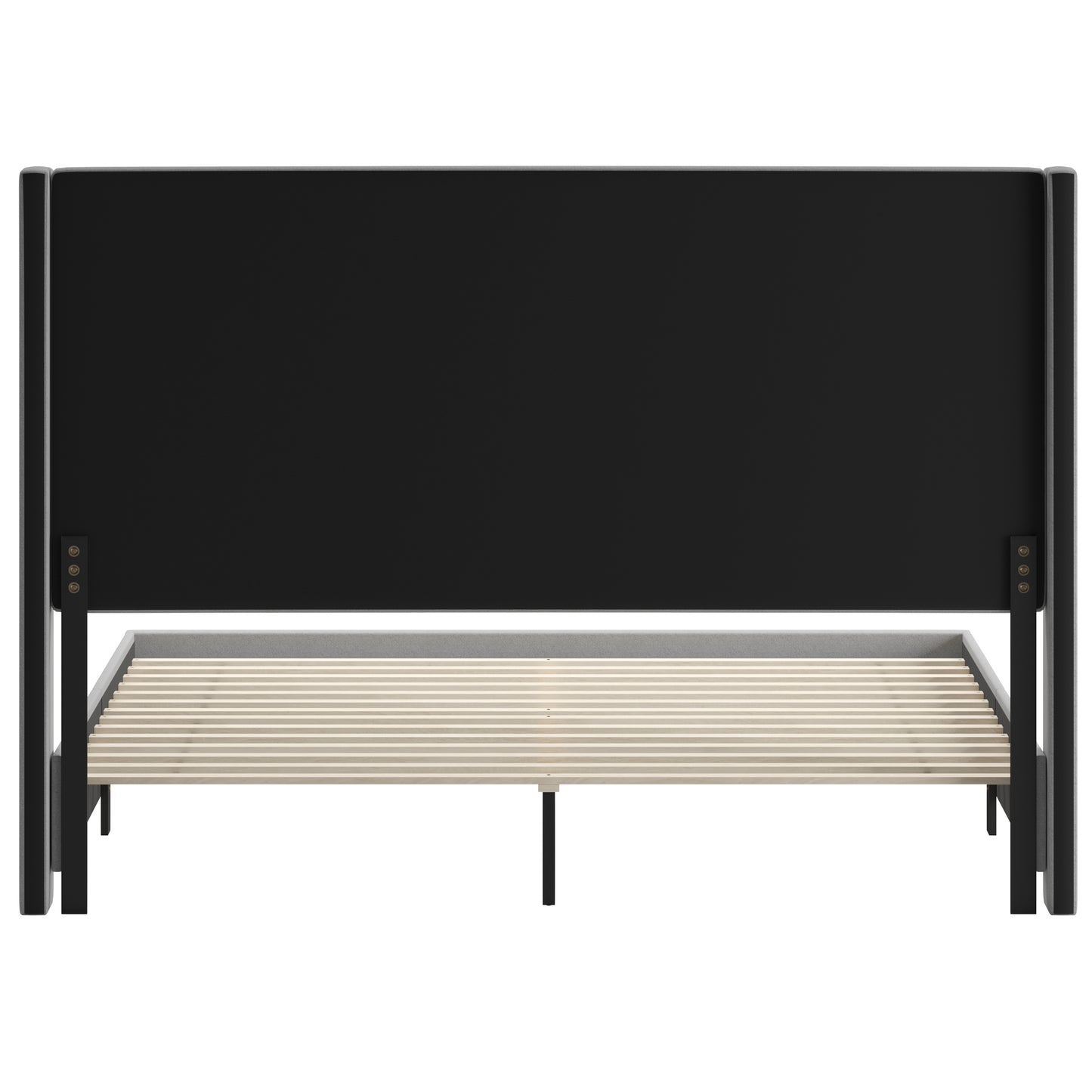 Quinn King Upholstered Platform Bed with Channel Stitched Wingback Headboard, Mattress Foundation with Slatted Supports, No Box Spring Needed, Gray Gray