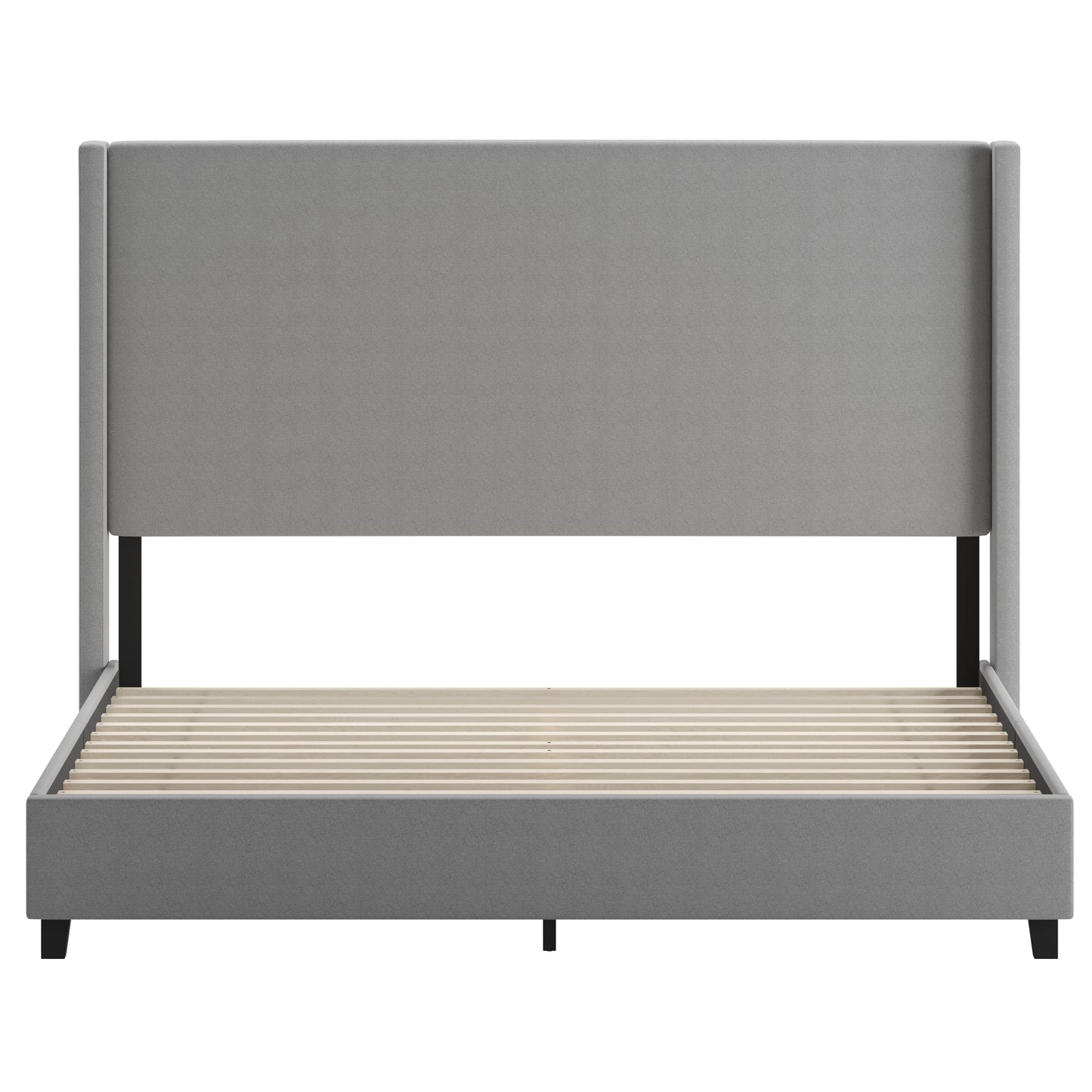 Quinn King Upholstered Platform Bed with Channel Stitched Wingback Headboard, Mattress Foundation with Slatted Supports, No Box Spring Needed, Gray Gray