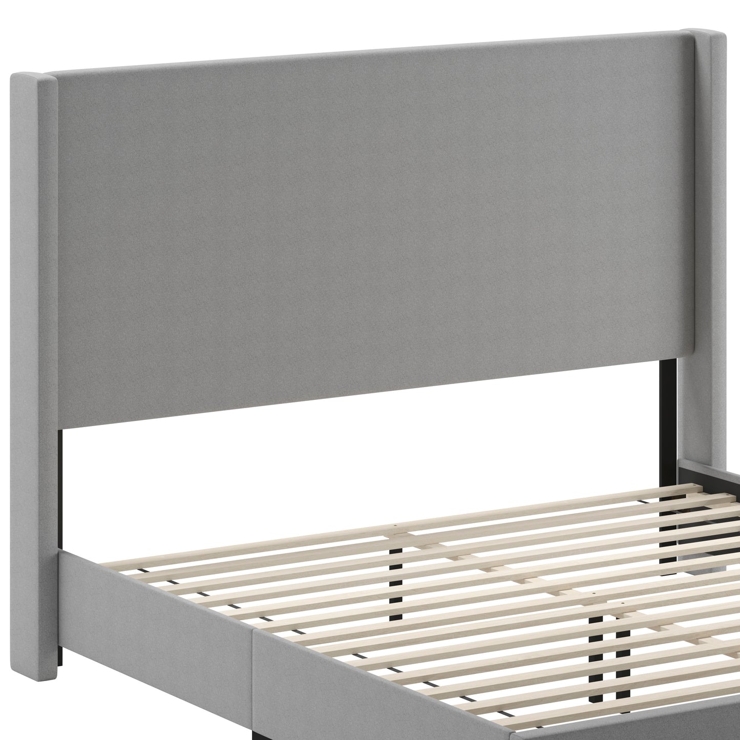 Quinn King Upholstered Platform Bed with Channel Stitched Wingback Headboard, Mattress Foundation with Slatted Supports, No Box Spring Needed, Gray Gray
