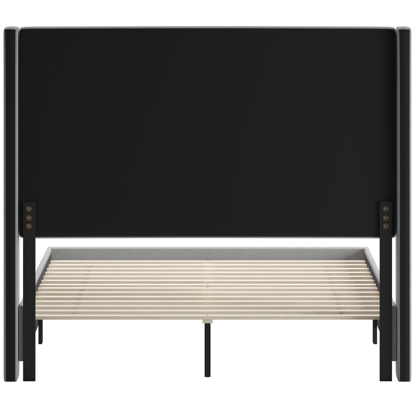 Quinn Queen Upholstered Platform Bed with Channel Stitched Wingback Headboard, Mattress Foundation with Slatted Supports, No Box Spring Needed, Gray Gray