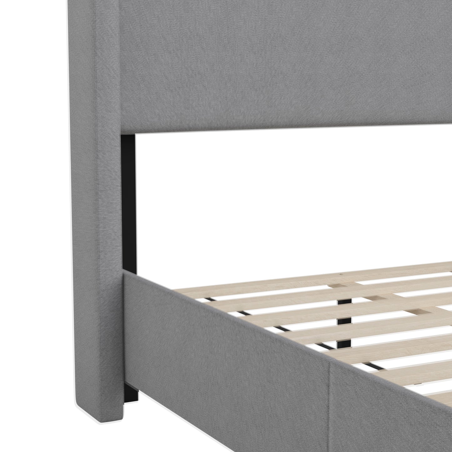 Quinn Twin Upholstered Platform Bed with Channel Stitched Wingback Headboard, Mattress Foundation with Slatted Supports, No Box Spring Needed, Gray Gray