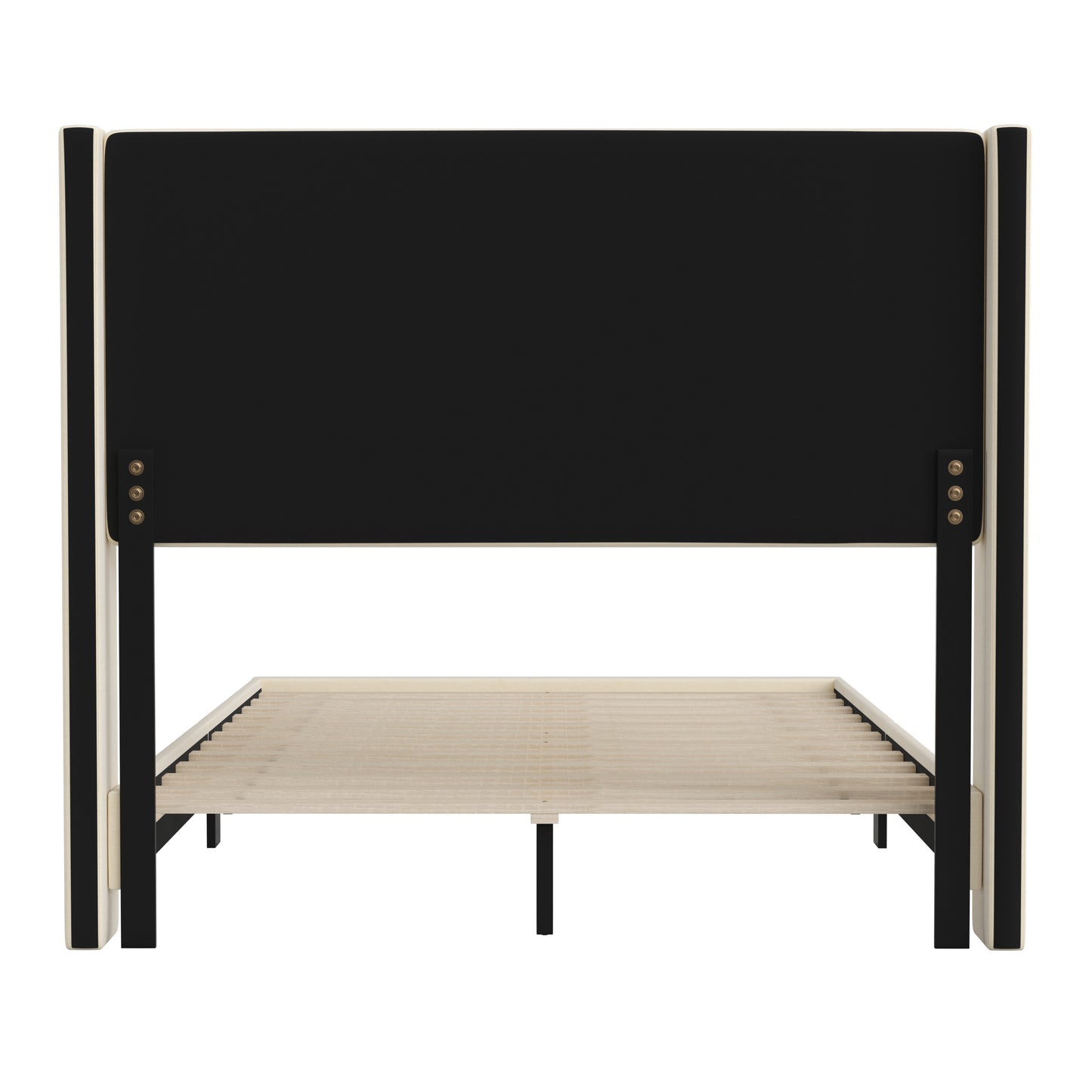 Hollis Full Upholstered Platform Bed with Wingback Headboard, Mattress Foundation with Slatted Supports, No Box Spring Needed, Beige Faux Linen Beige