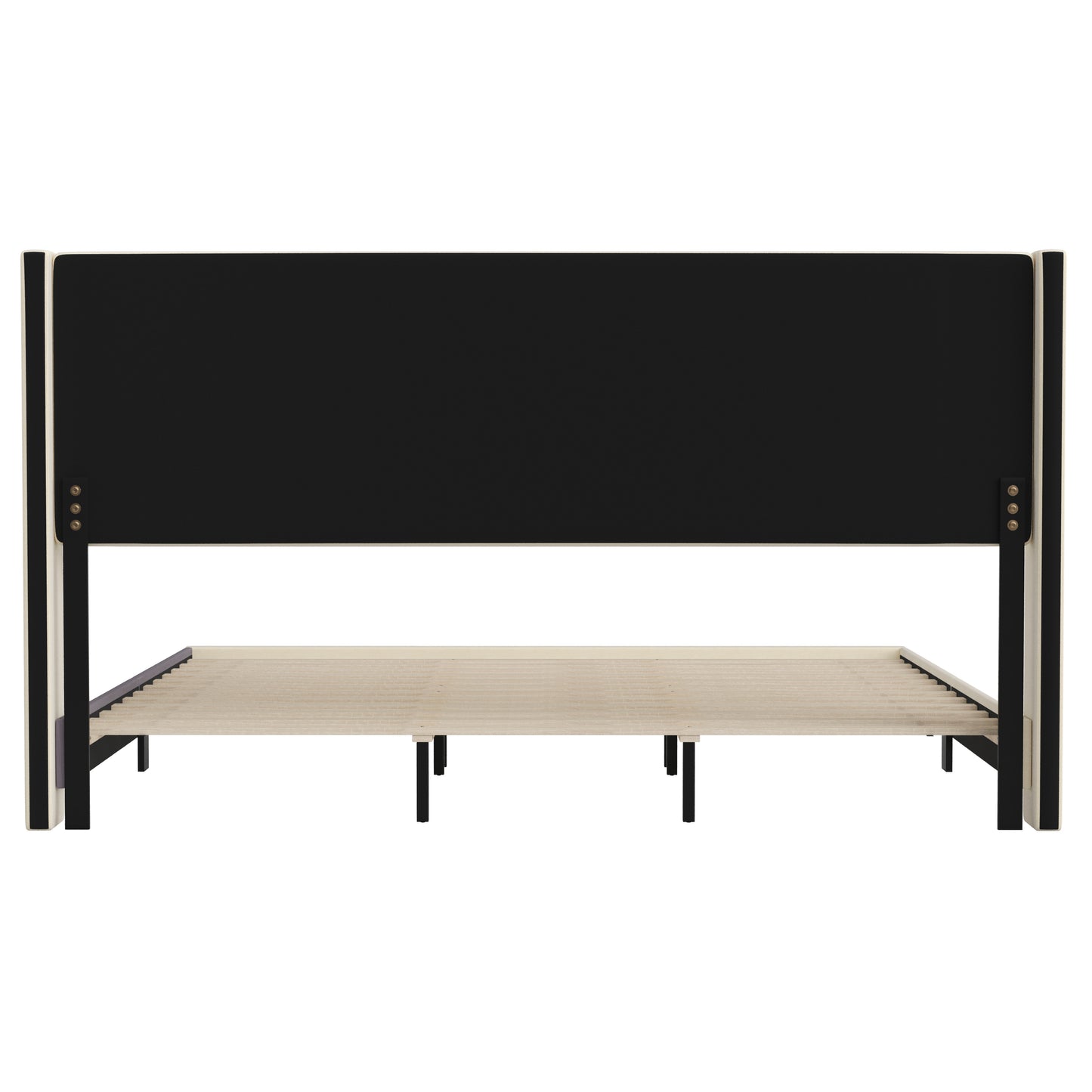 Hollis King Upholstered Platform Bed with Wingback Headboard, Mattress Foundation with Slatted Supports, No Box Spring Needed, Beige Faux Linen Beige