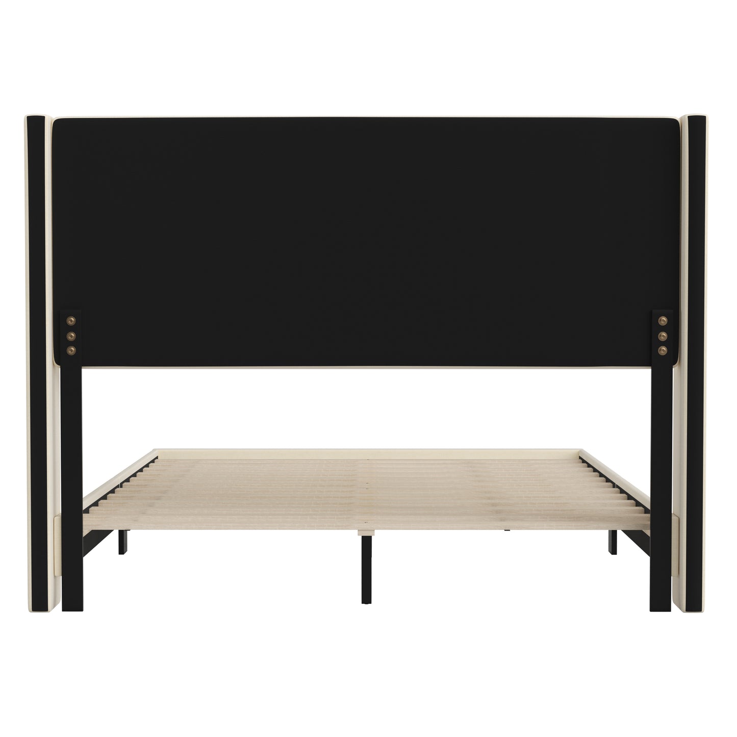 Hollis Queen Upholstered Platform Bed with Wingback Headboard, Mattress Foundation with Slatted Supports, No Box Spring Needed, Beige Faux Linen Beige