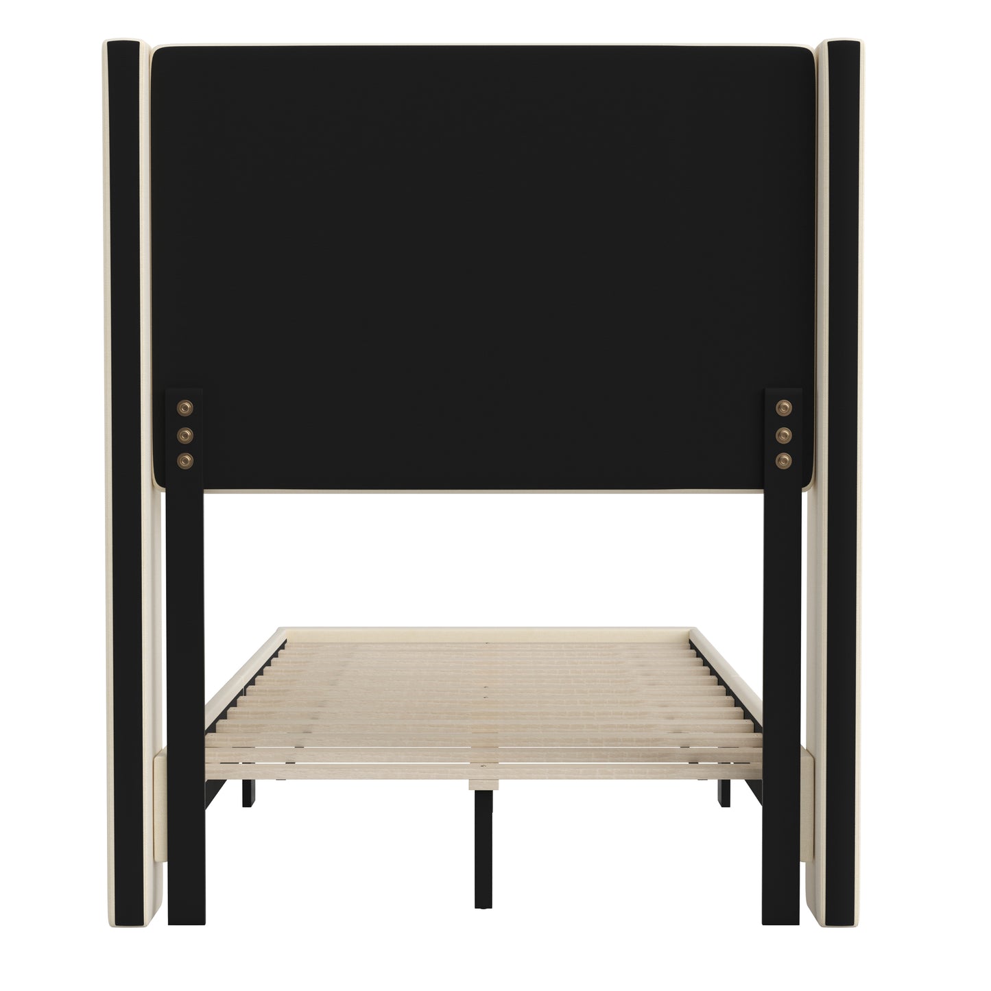 Hollis Twin Upholstered Platform Bed with Wingback Headboard, Mattress Foundation with Slatted Supports, No Box Spring Needed, Beige Faux Linen Beige