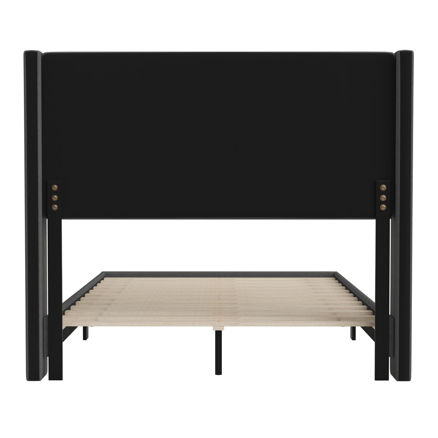 Hollis Full Upholstered Platform Bed with Wingback Headboard, Mattress Foundation with Slatted Supports, No Box Spring Needed, Charcoal Faux Linen Charcoal