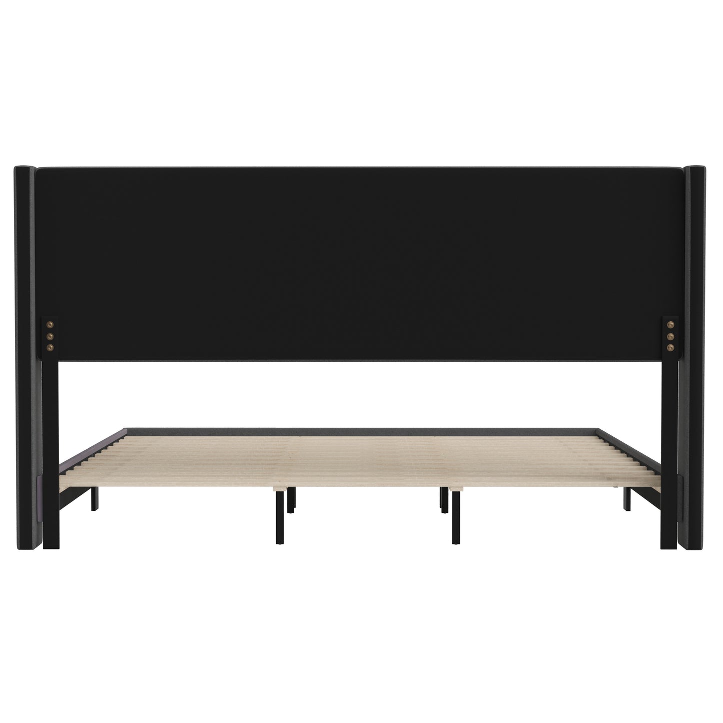 Hollis King Upholstered Platform Bed with Wingback Headboard, Mattress Foundation with Slatted Supports, No Box Spring Needed, Charcoal Faux Linen Charcoal