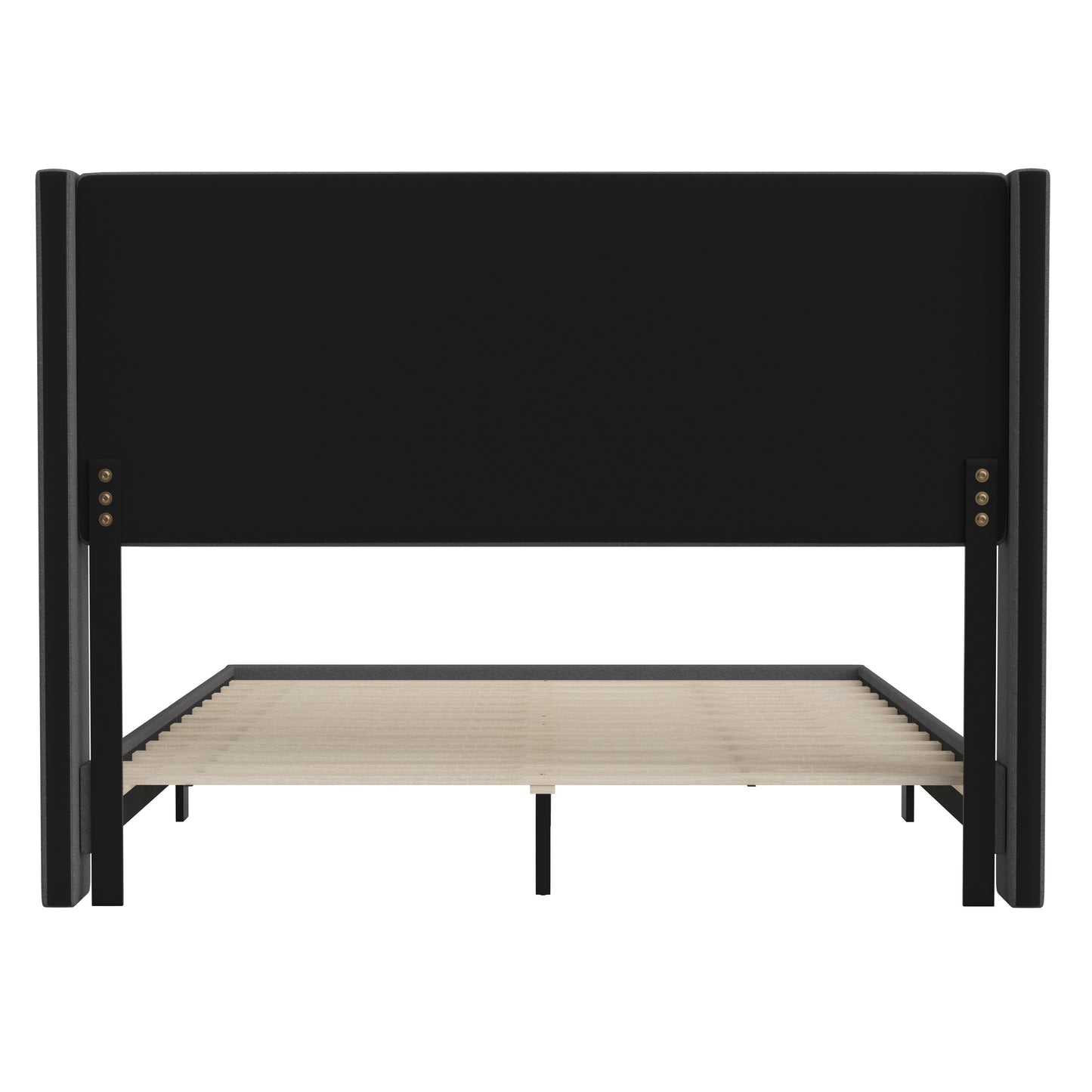 Hollis Queen Upholstered Platform Bed with Wingback Headboard, Mattress Foundation with Slatted Supports, No Box Spring Needed, Charcoal Faux Linen Charcoal