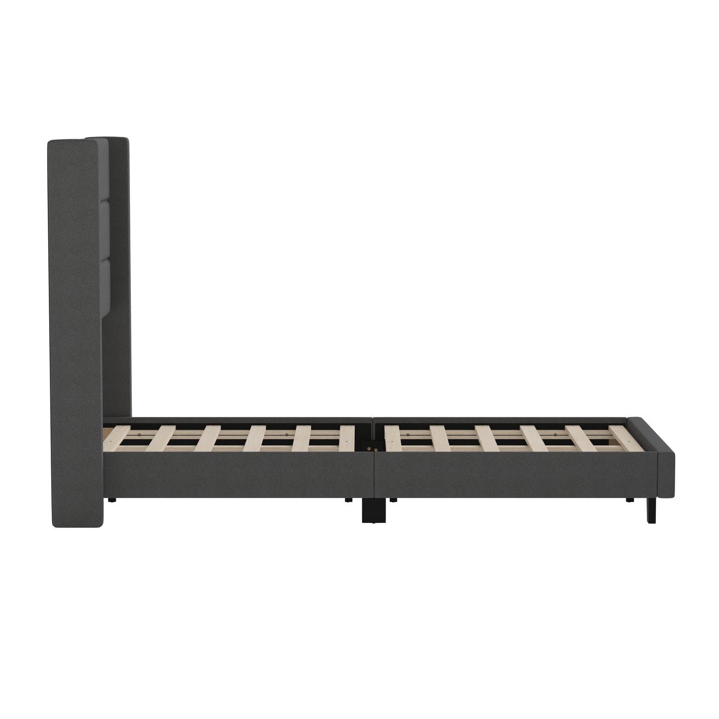 Hollis Twin Upholstered Platform Bed with Wingback Headboard, Mattress Foundation with Slatted Supports, No Box Spring Needed, Charcoal Faux Linen Charcoal