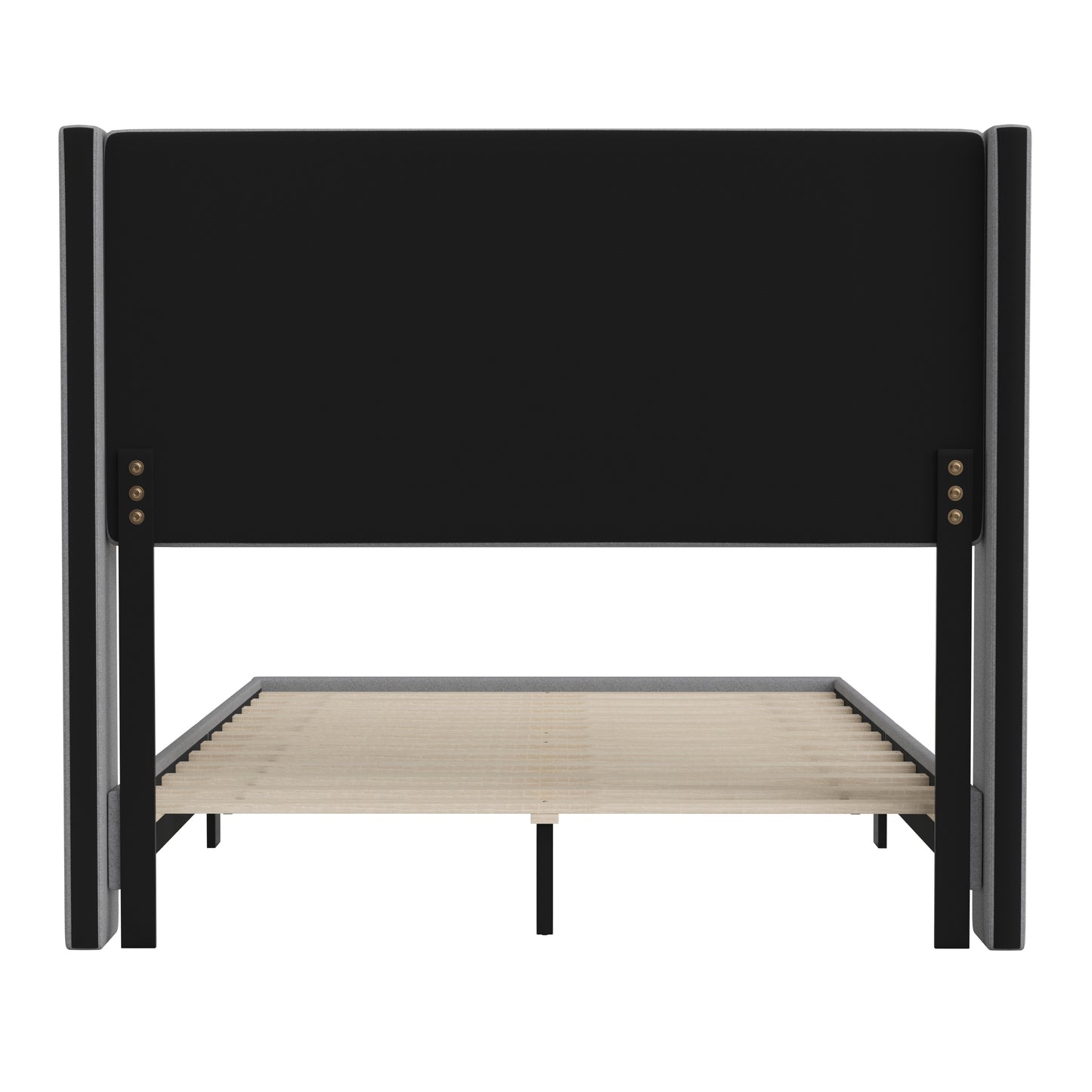 Hollis Full Upholstered Platform Bed with Wingback Headboard, Mattress Foundation with Slatted Supports, No Box Spring Needed, Gray Faux Linen Gray