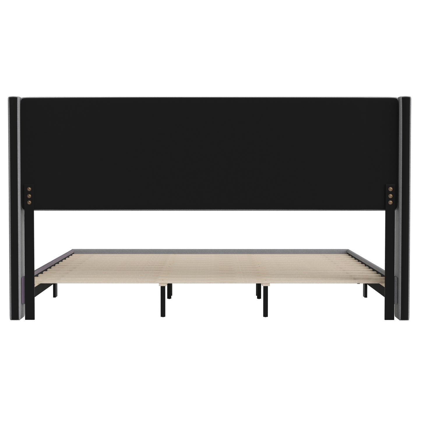Hollis King Upholstered Platform Bed with Wingback Headboard, Mattress Foundation with Slatted Supports, No Box Spring Needed, Gray Faux Linen Gray