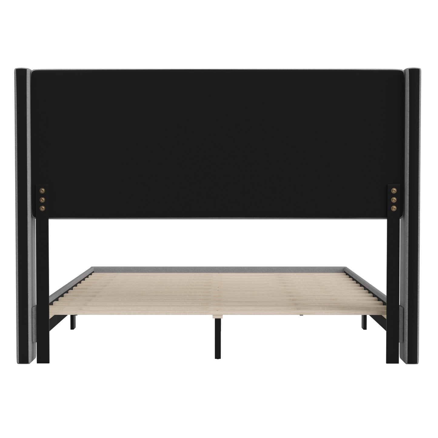 Hollis Queen Upholstered Platform Bed with Wingback Headboard, Mattress Foundation with Slatted Supports, No Box Spring Needed, Gray Faux Linen Gray