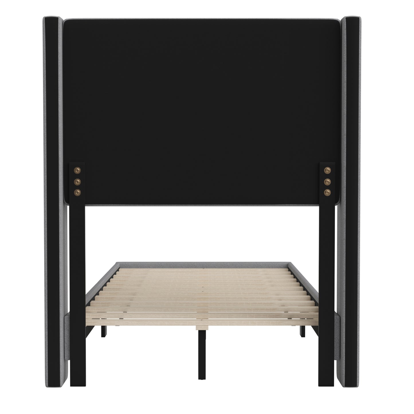 Hollis Twin Upholstered Platform Bed with Wingback Headboard, Mattress Foundation with Slatted Supports, No Box Spring Needed, Gray Faux Linen Gray